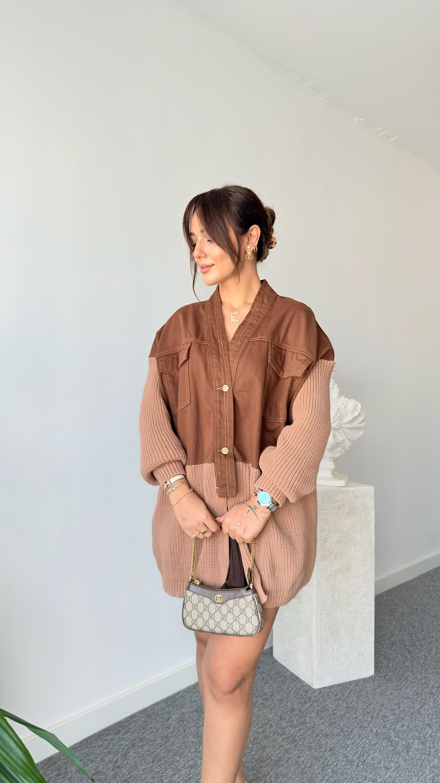 Neqa Triko Detaylı Kahve Hırka