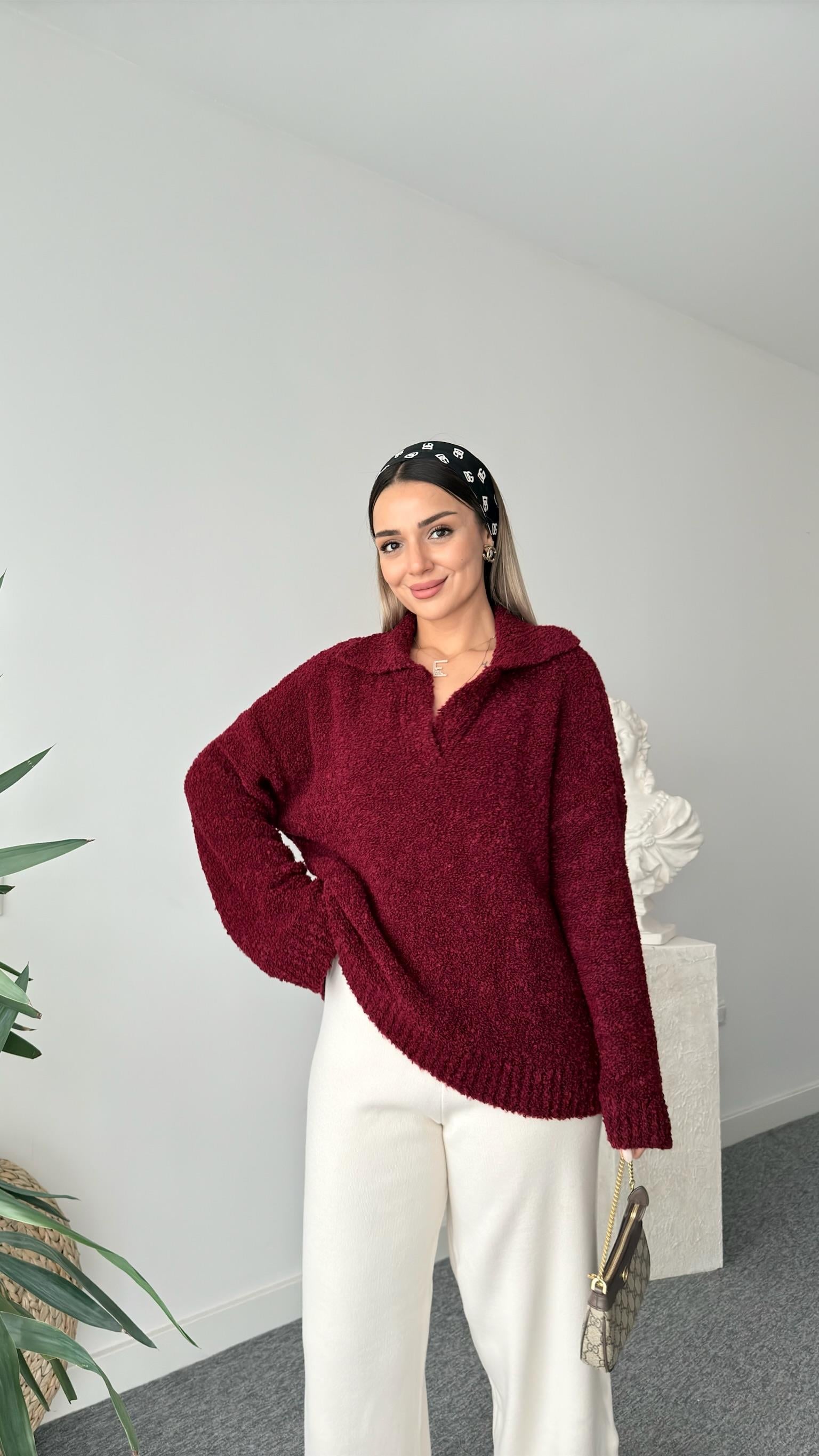 Bordo Frome Polo Yaka Kazak