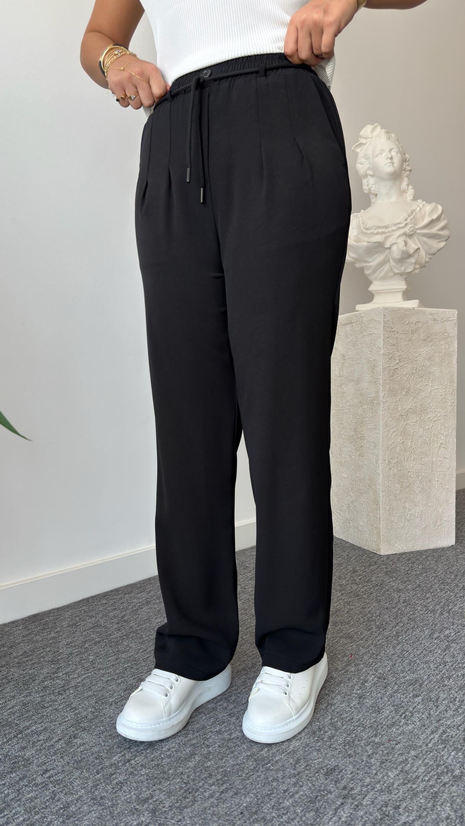 Siyah Fleto Cep Geniş Paça Pantolon