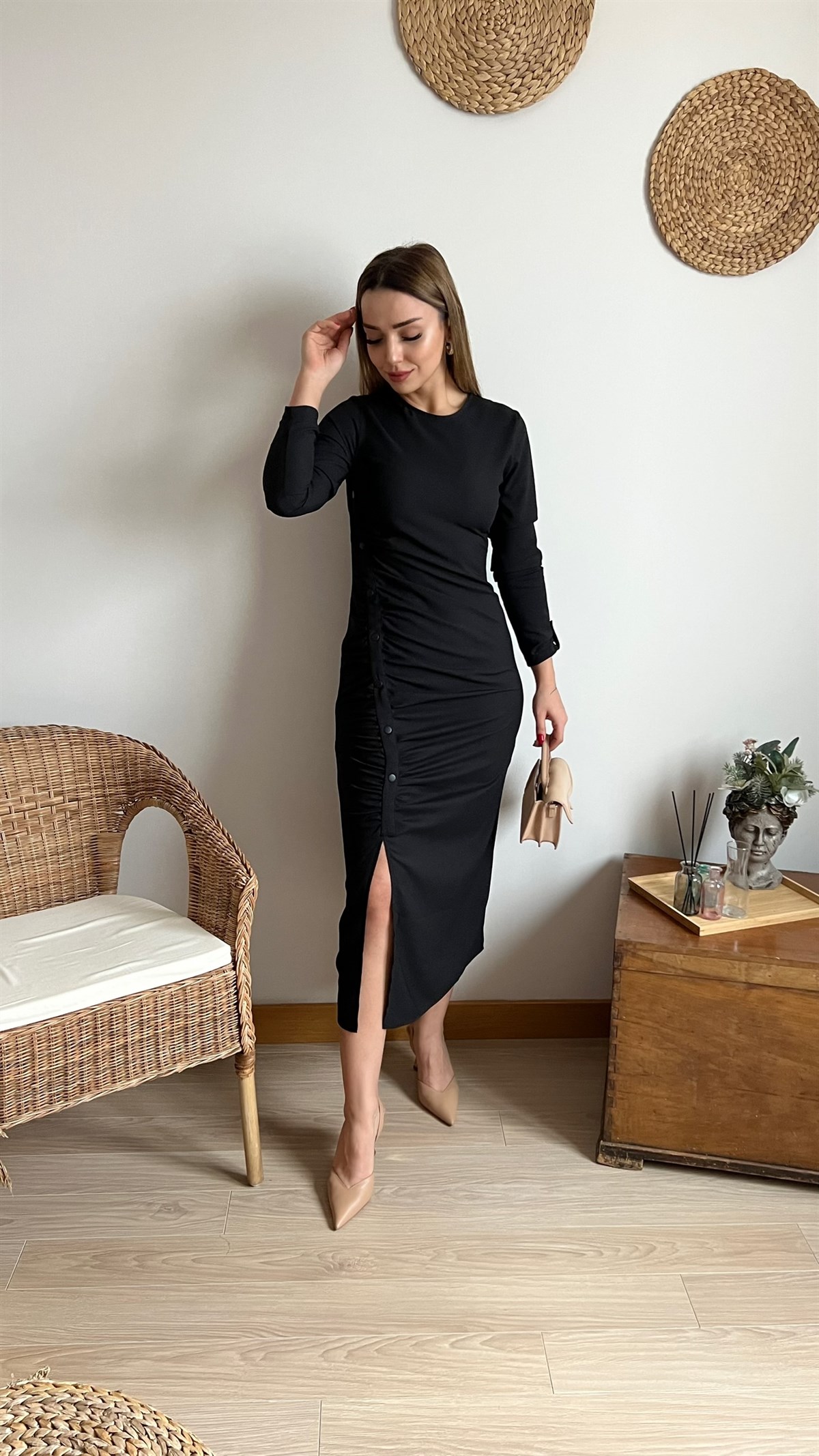 Zara Model Siyah Drape Elbise