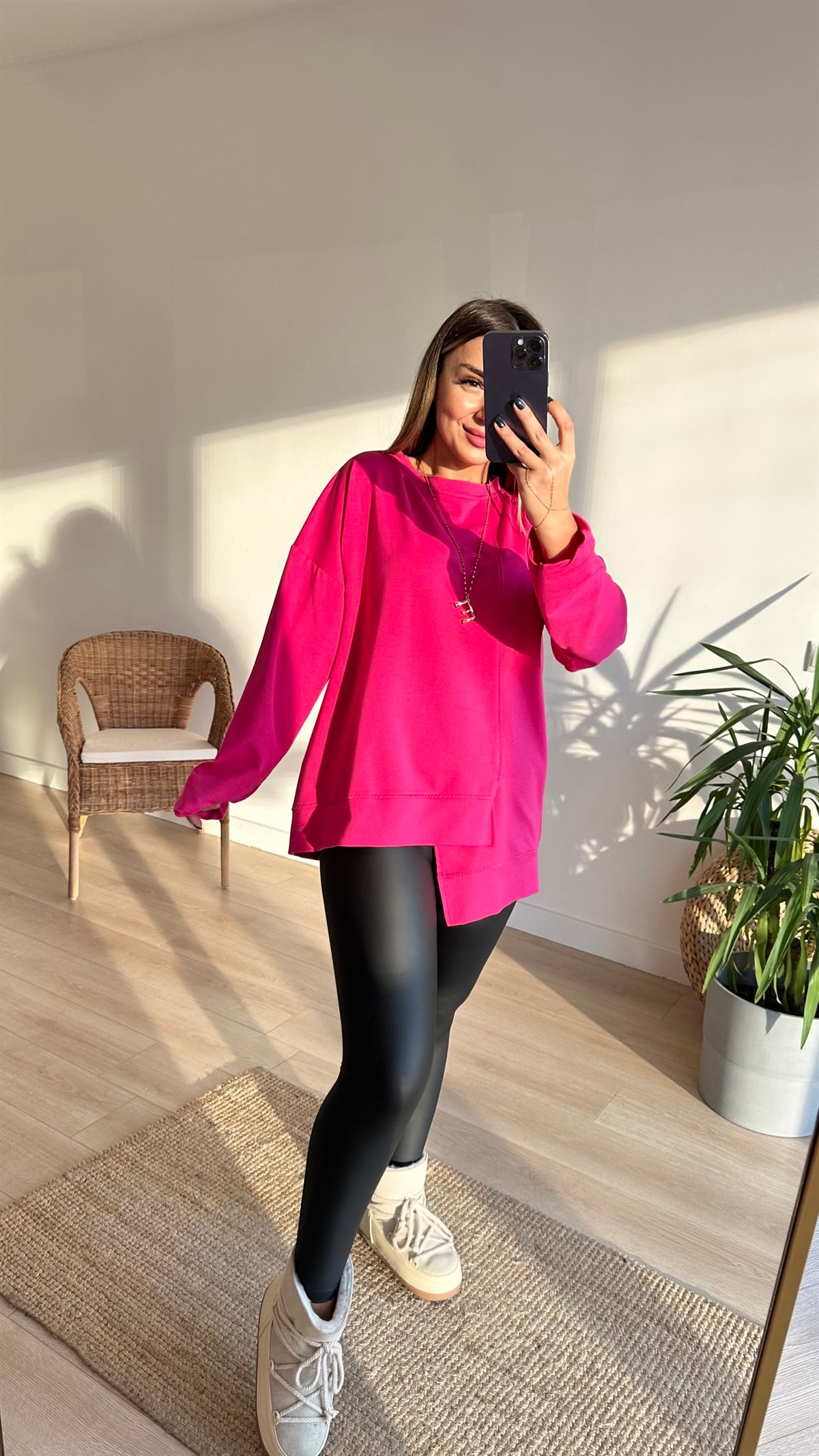İki İplik Asimetrik Pembe Basic Sweat