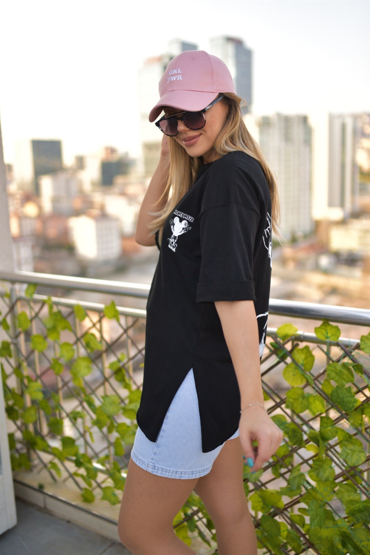 Ön Arka Mickey Baskı Siyah Tshirt