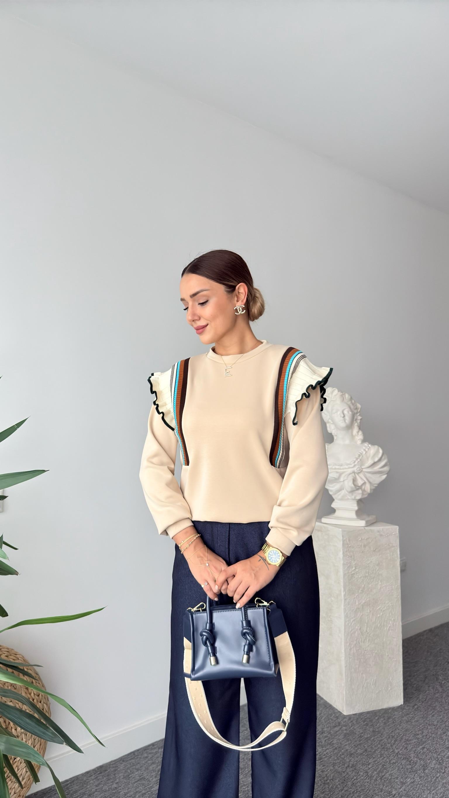 Triko Fırfır Detaylı Bej Modal Sweat