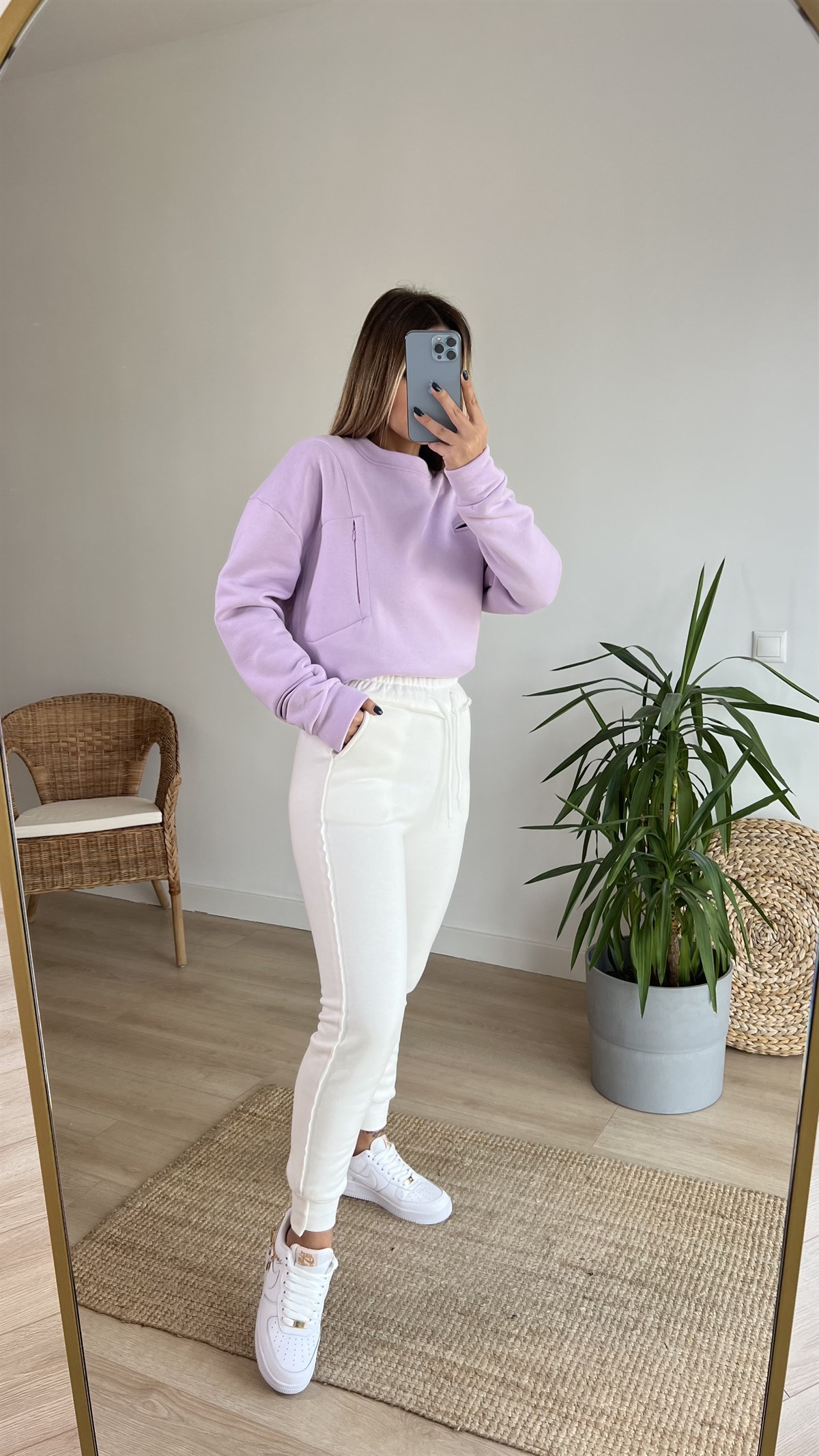 Kol Pencere Detaylı Şardonlu Lila Sweat