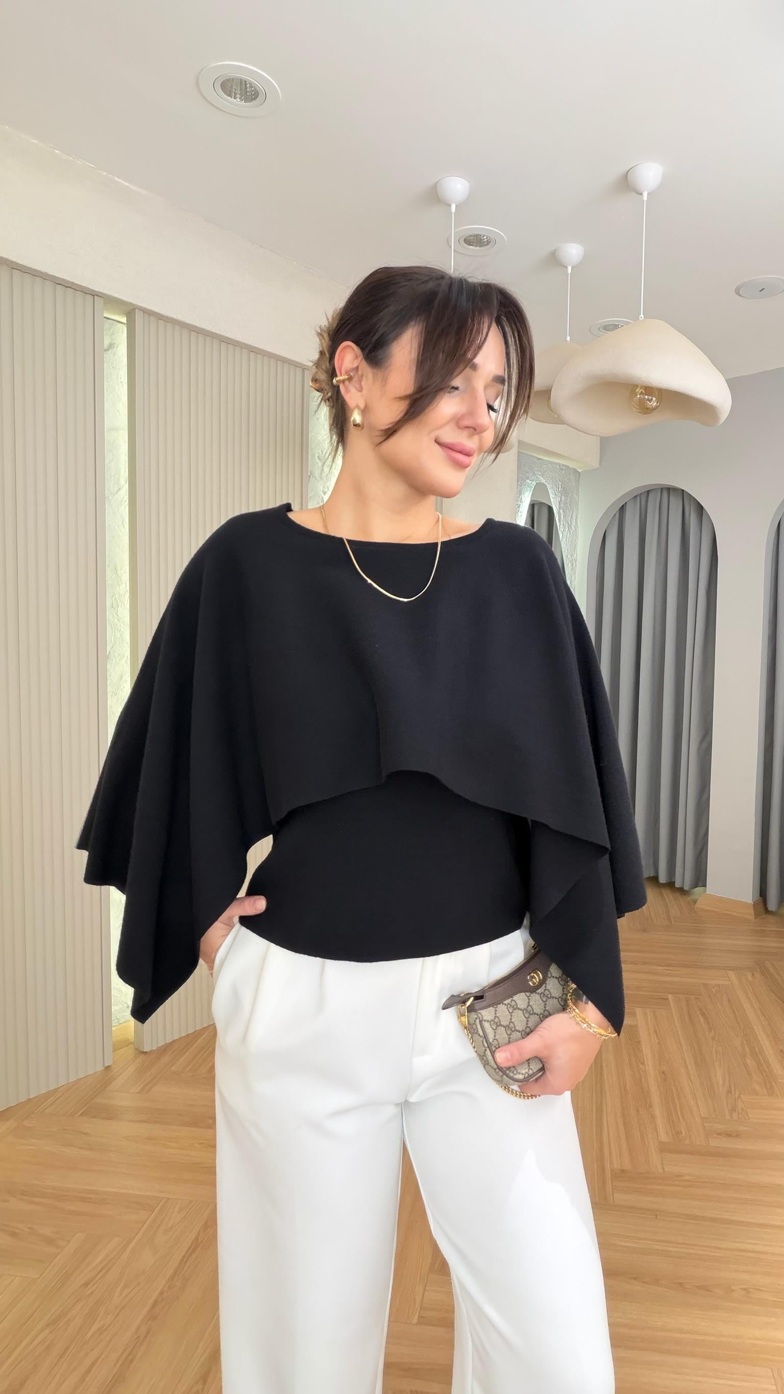 Siyah Zra Model Pelerin Triko Kazak