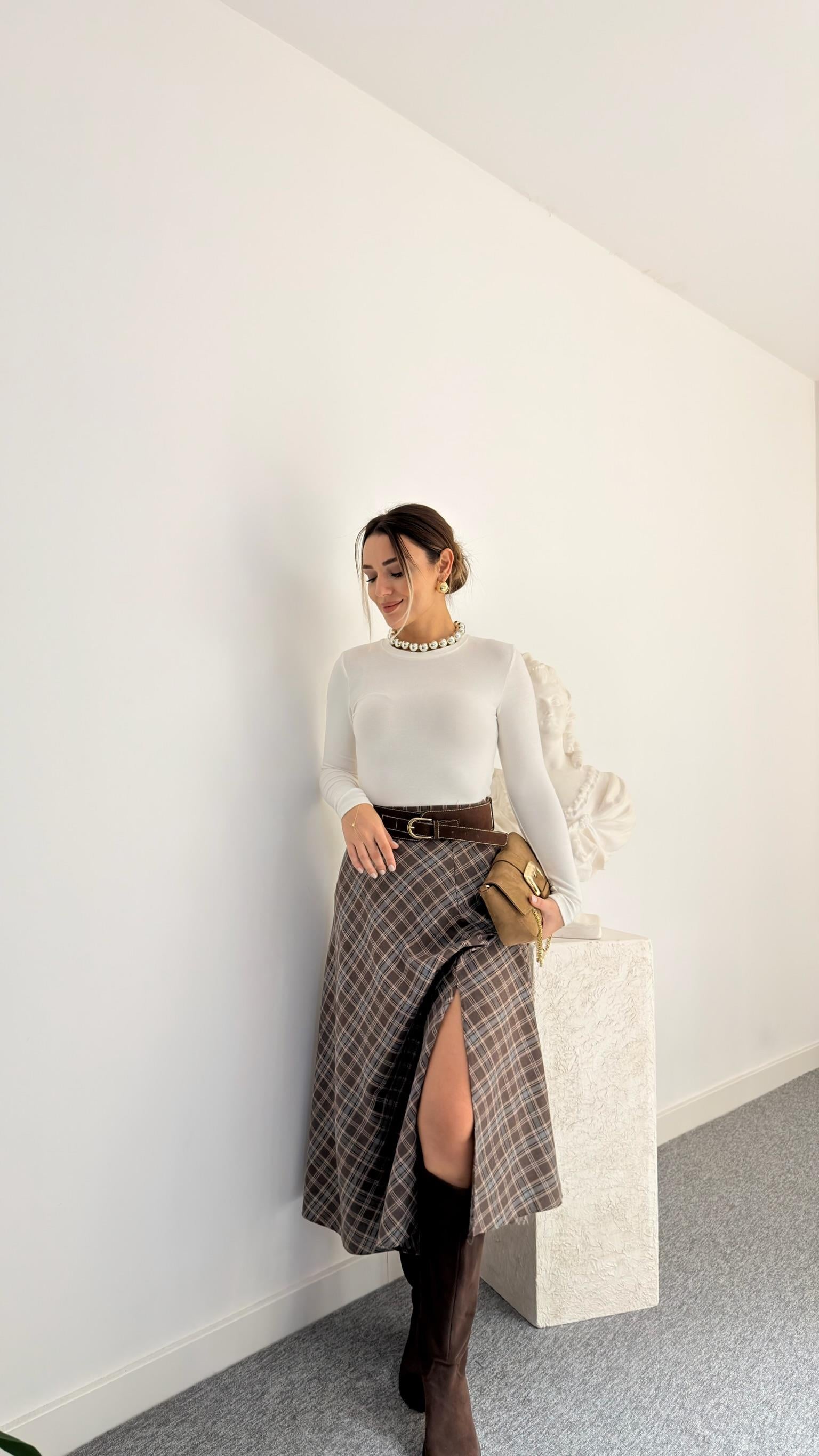 Orne Zra Model Kemerli Ekose Etek