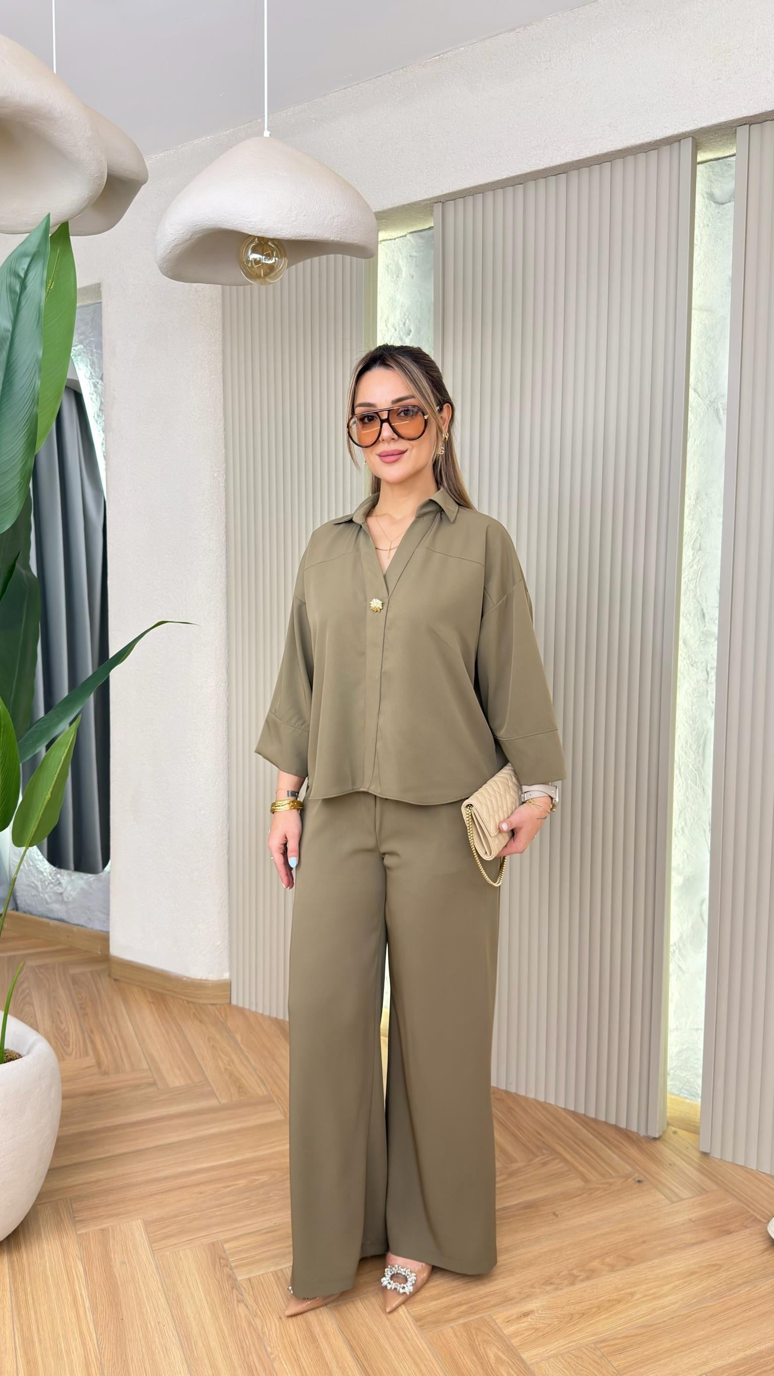 Yeşil Palermo Önü Aksesuar Detaylı Takım