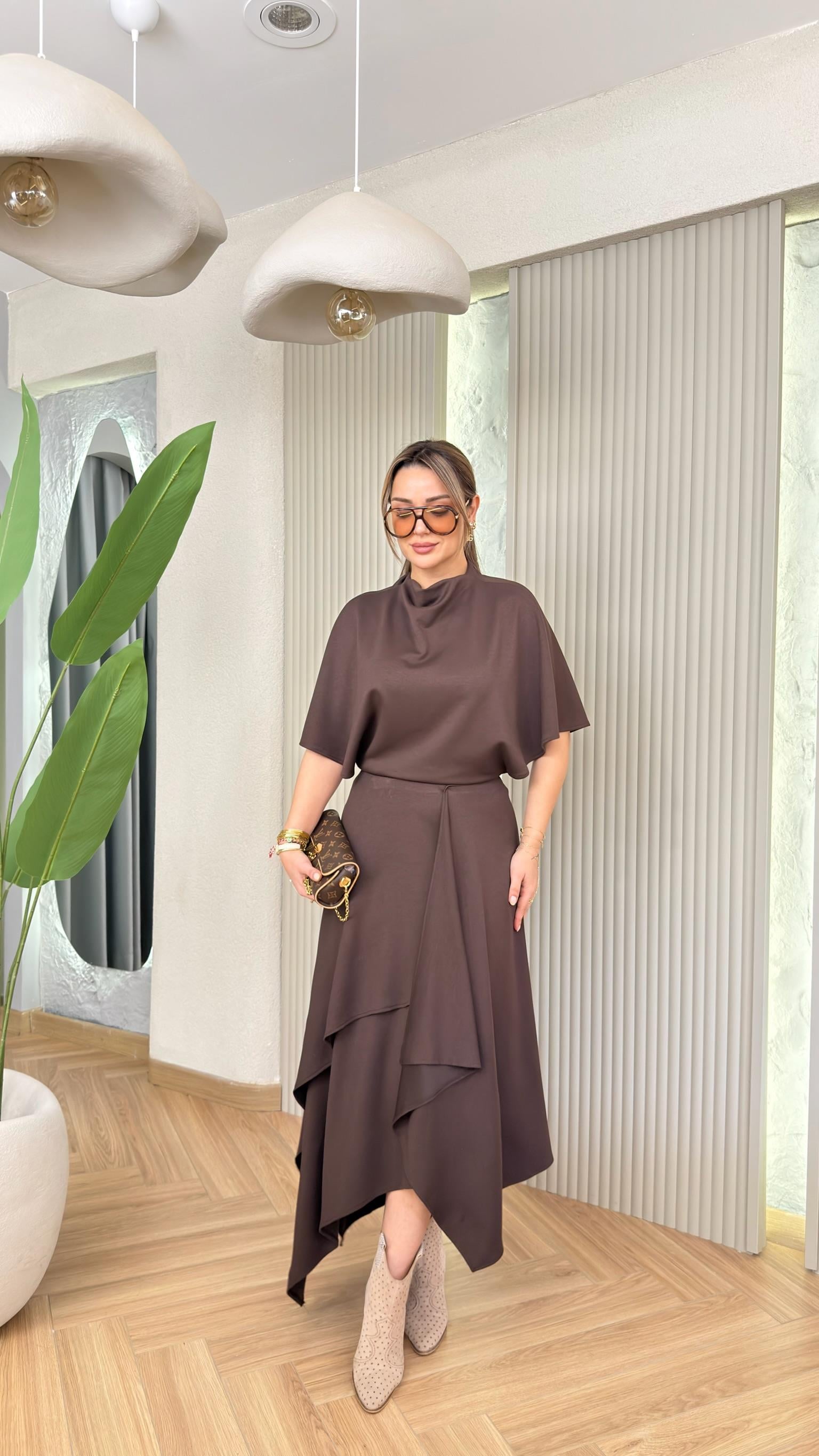 Kahve Bouje Modal Bluz Etek Takım