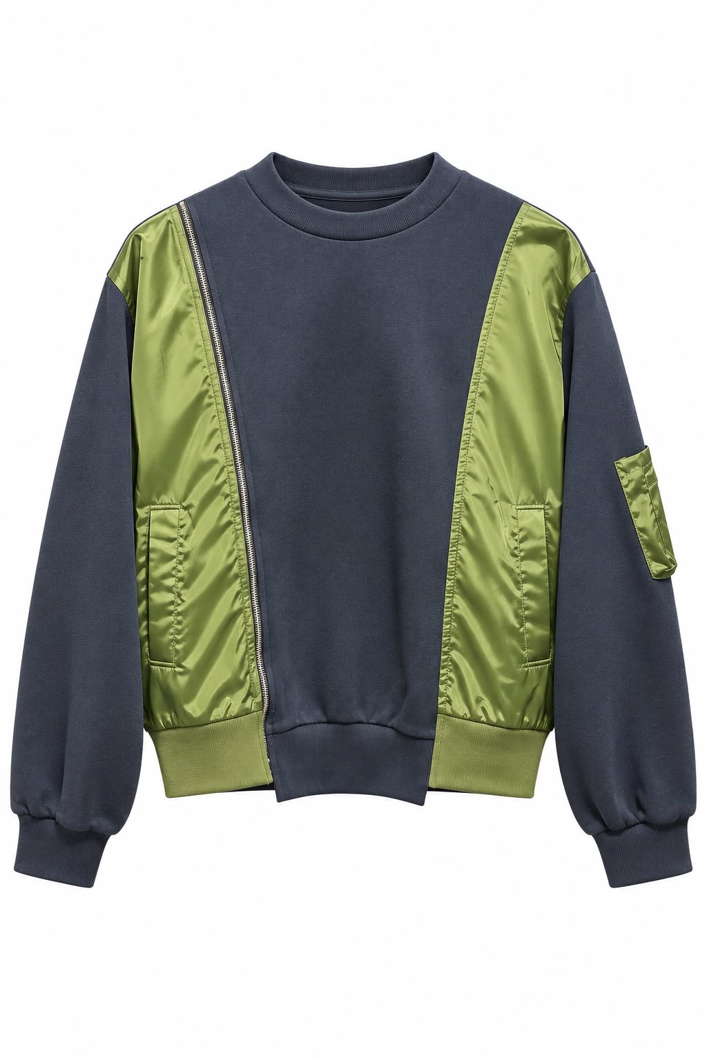 Lacivert Mix Kumaş Fermuarlı Sweatshirt