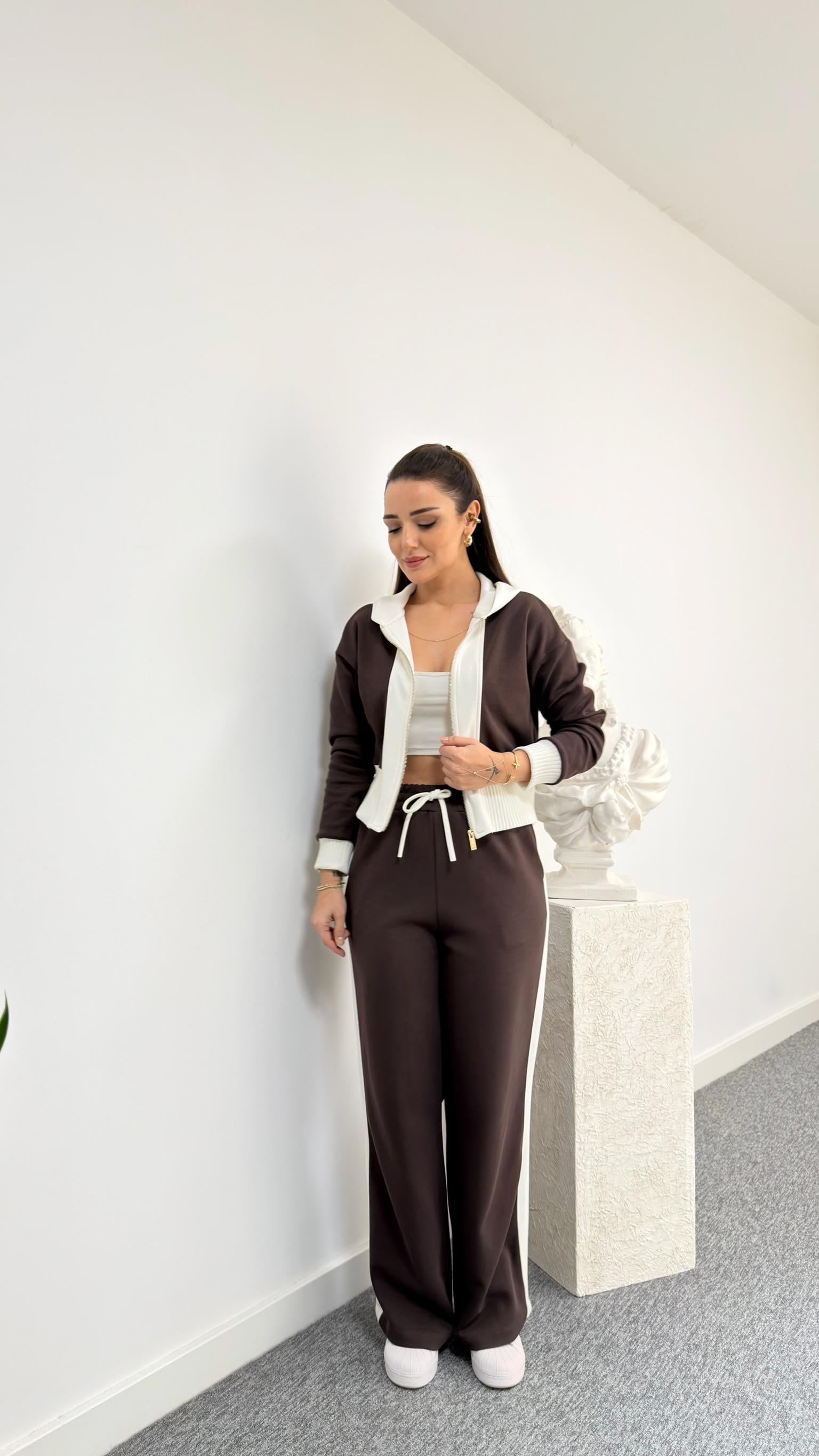 Kahve Stiva Kapüşonlu Sweat Takım