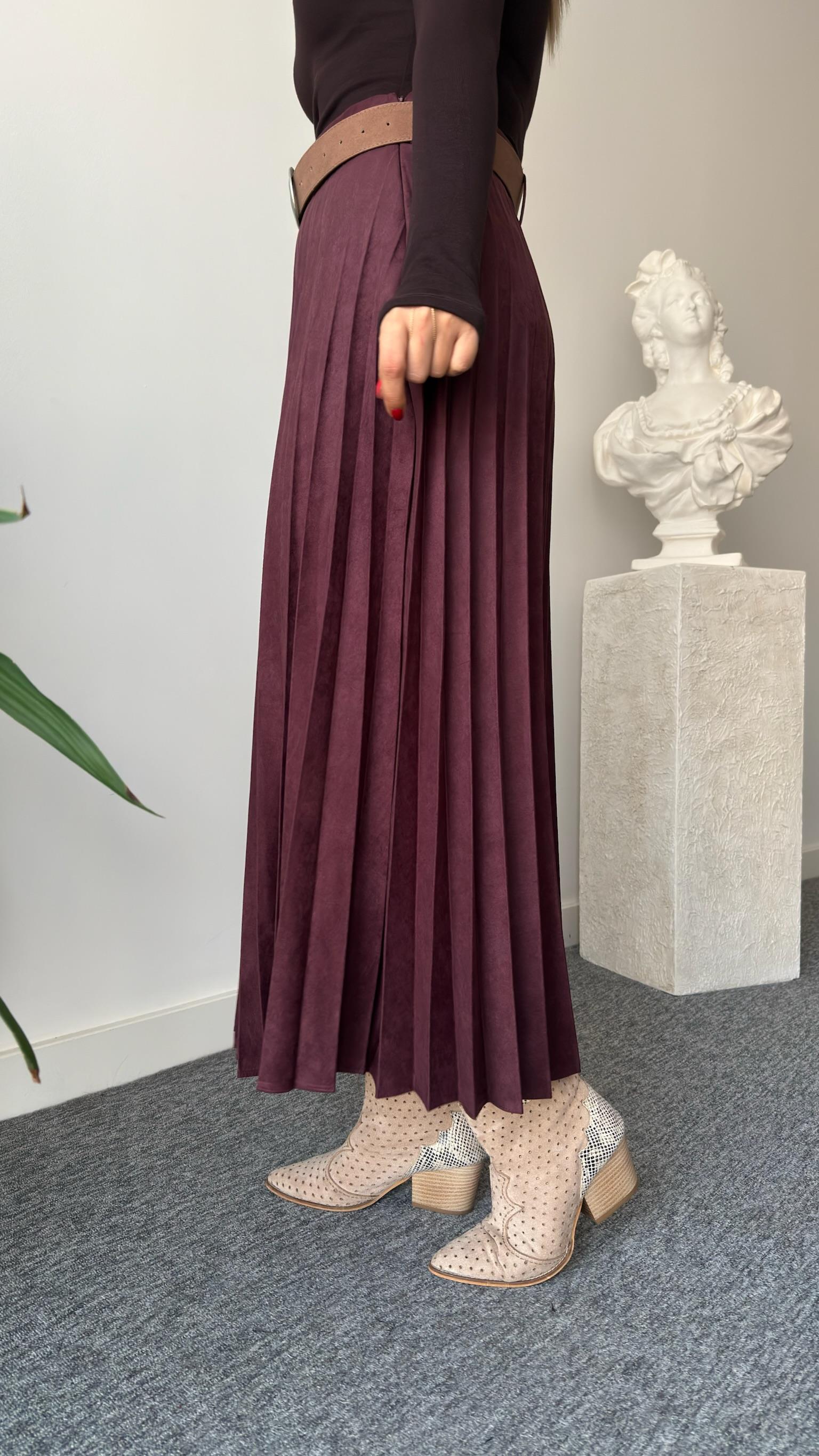 Bordo Nole Zra Model Piliseli Süet Etek