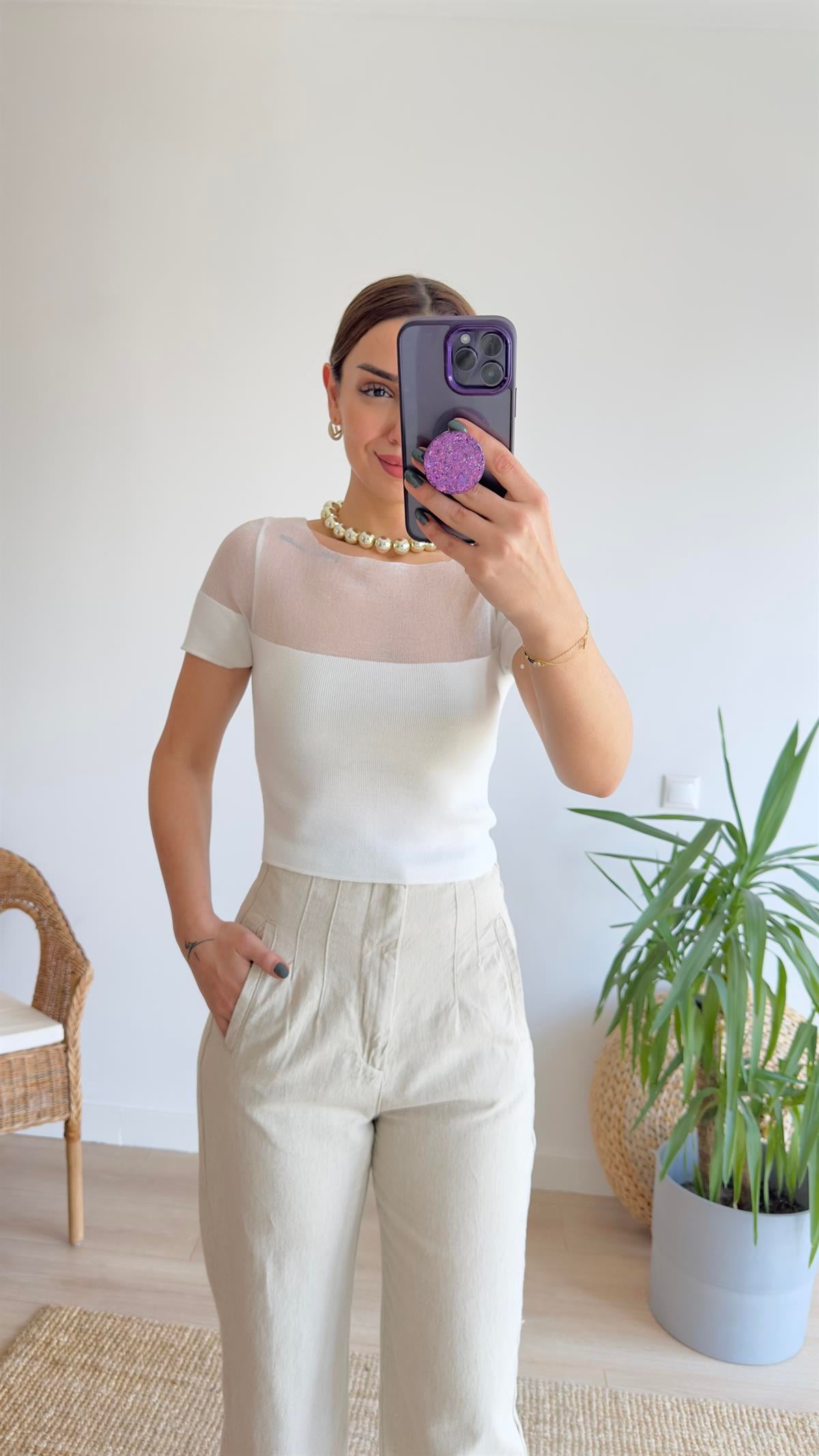 Zra Model Simli Ekru Bluz