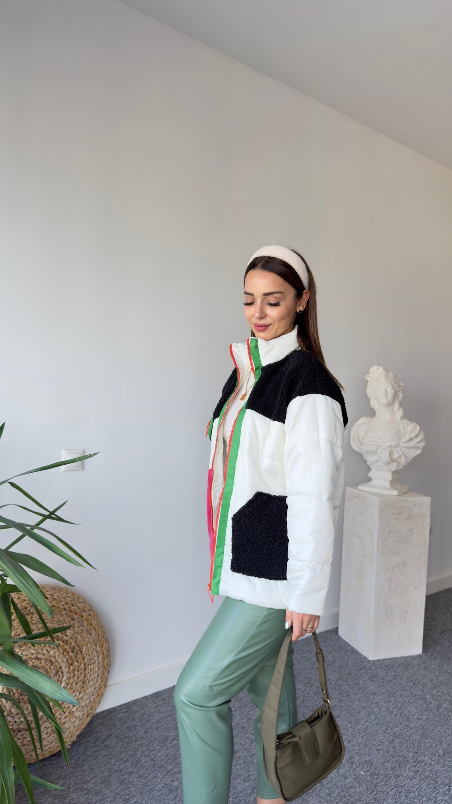Lendi Peluş Detaylı Beyaz Tasarım Mont