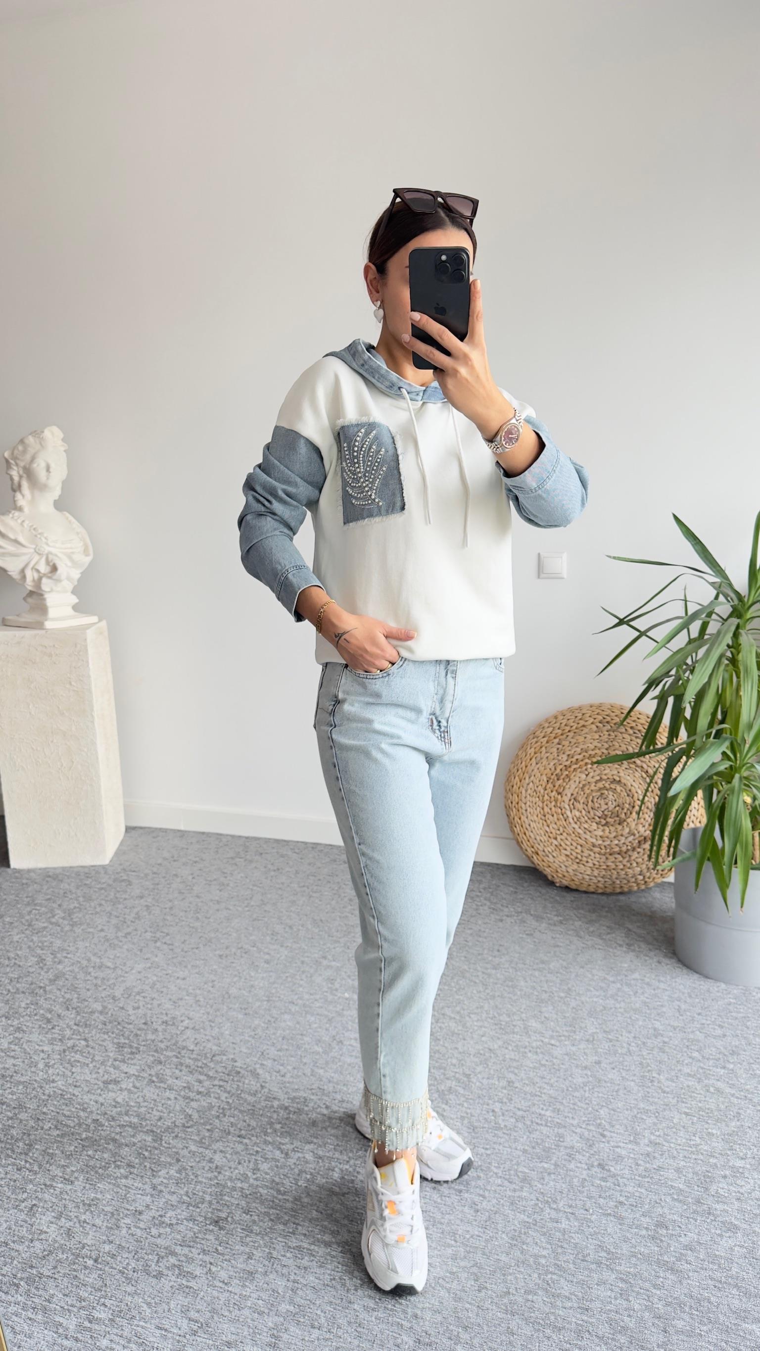 Pier Taş Ve Kot Detaylı Sweatshirt