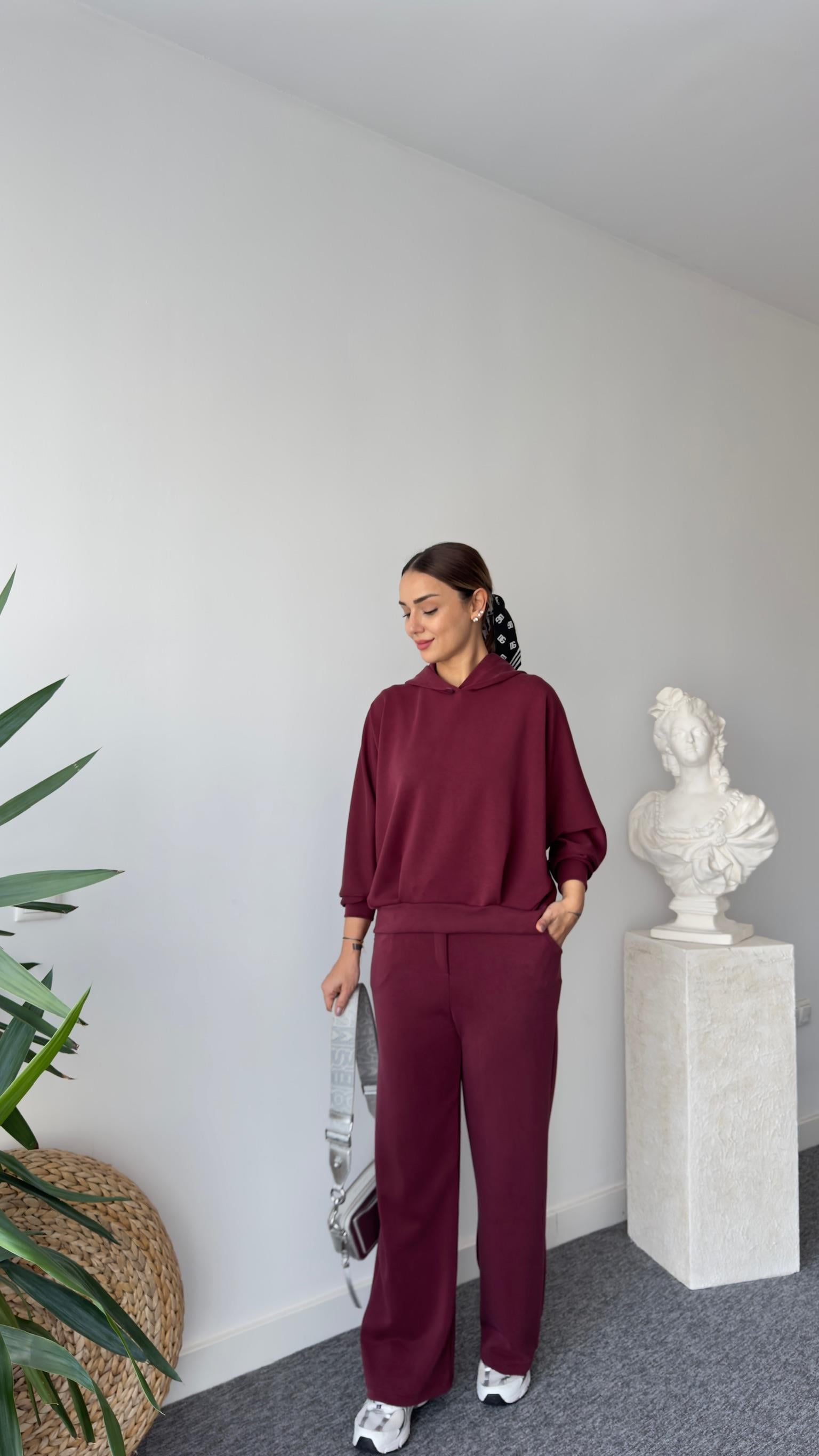 Datu Çıtçıtlı Bordo Modal Takım