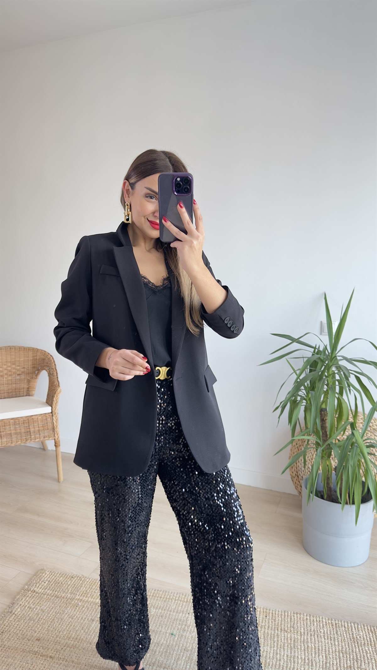 Siyah Tek Düğme Blazer Ceket 
