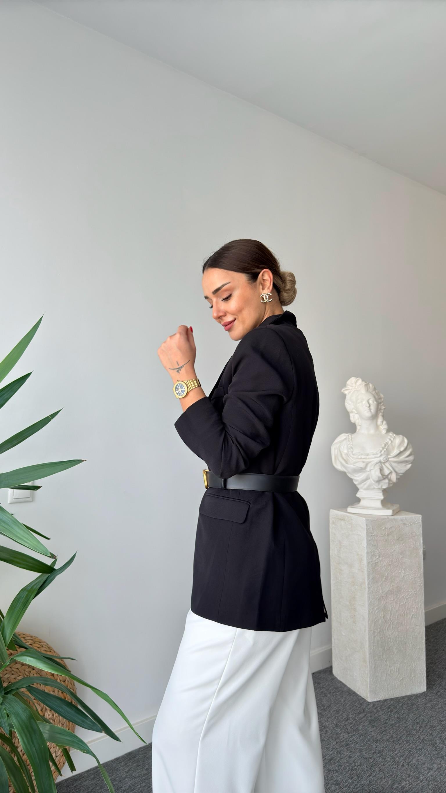 Siyah Tek Düğme Blazer Ceket