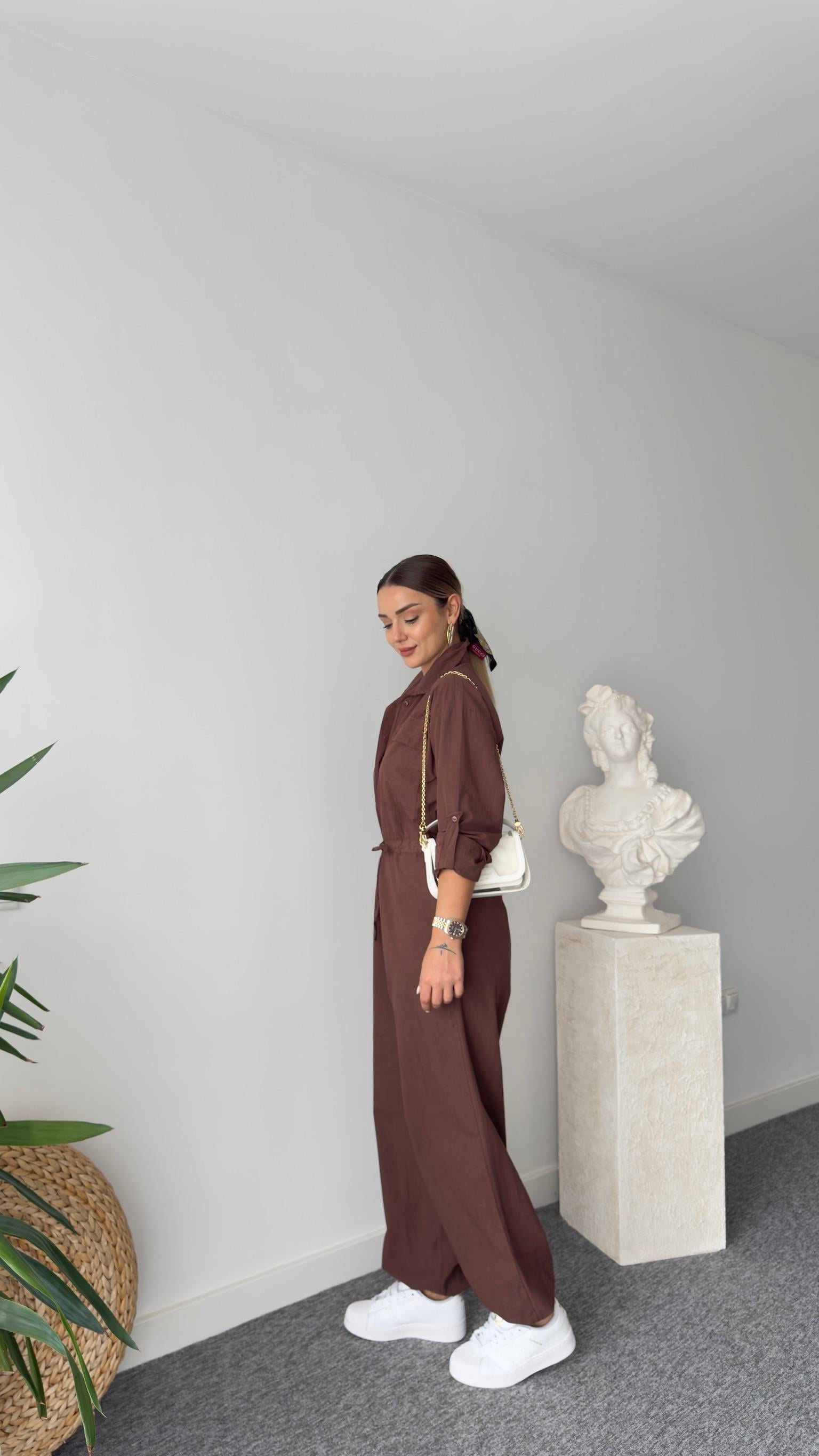 Acı Kahve Belden Büzgülü Tulum