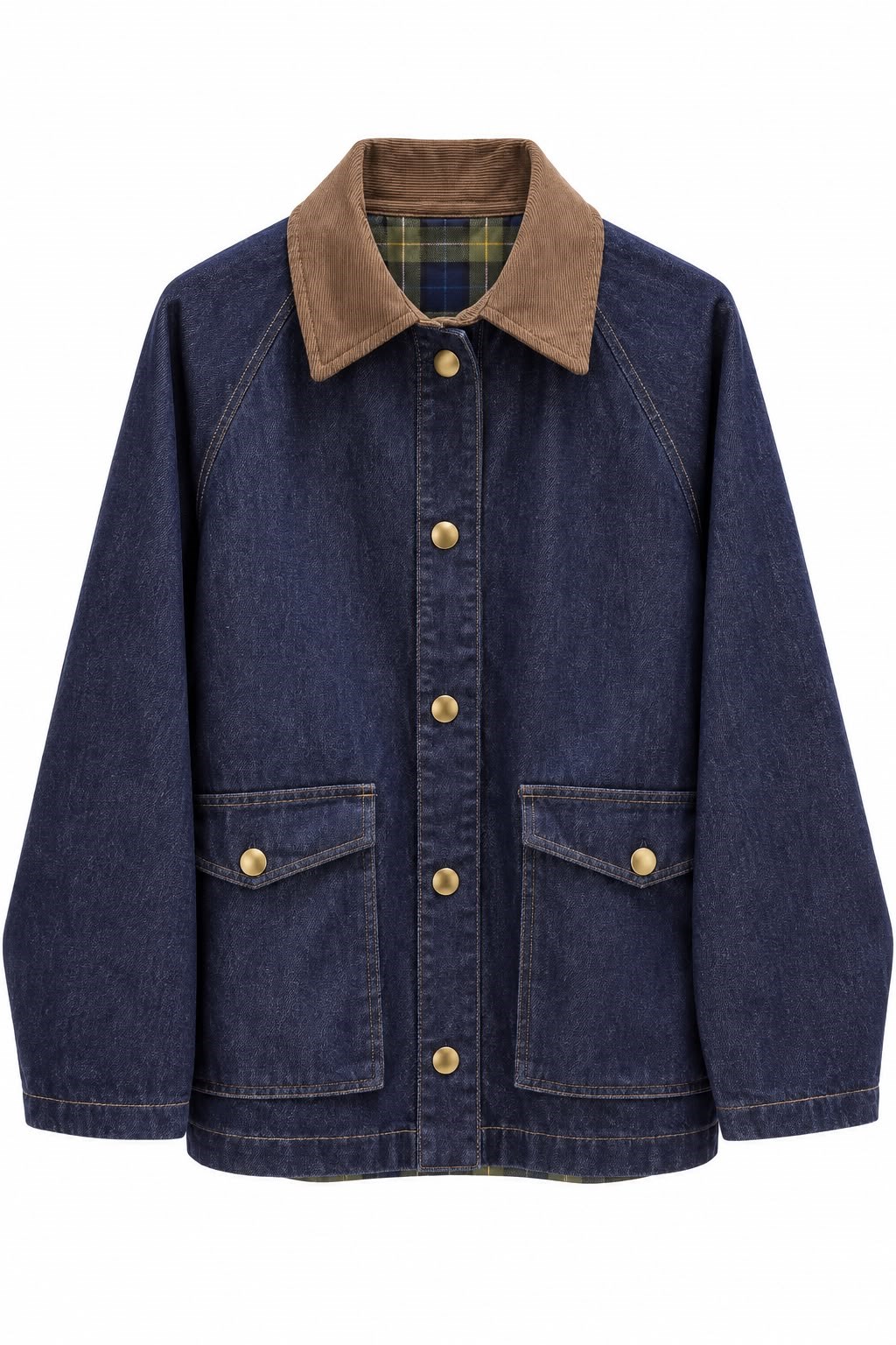 İç Ekoseli Kadife Yaka Oversize Ceket