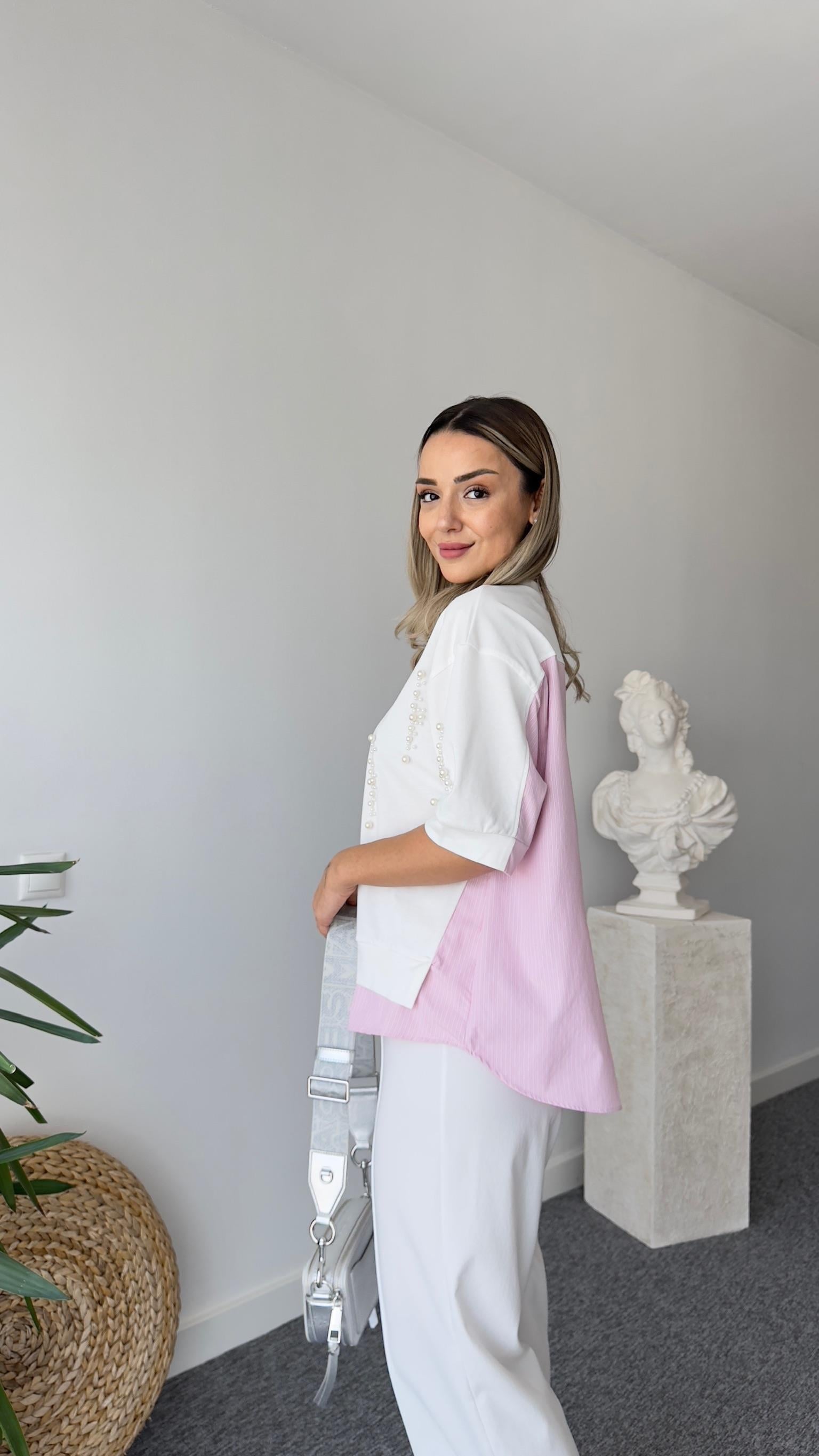 Vie İncili Sırt Poplin Detay Tshirt