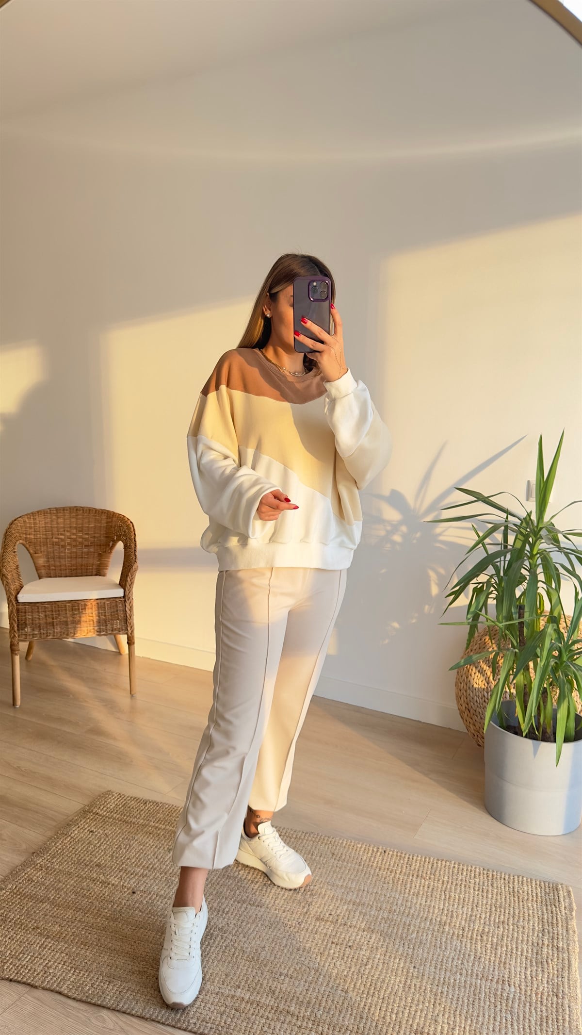 Renk Geçişli Bej Sweat