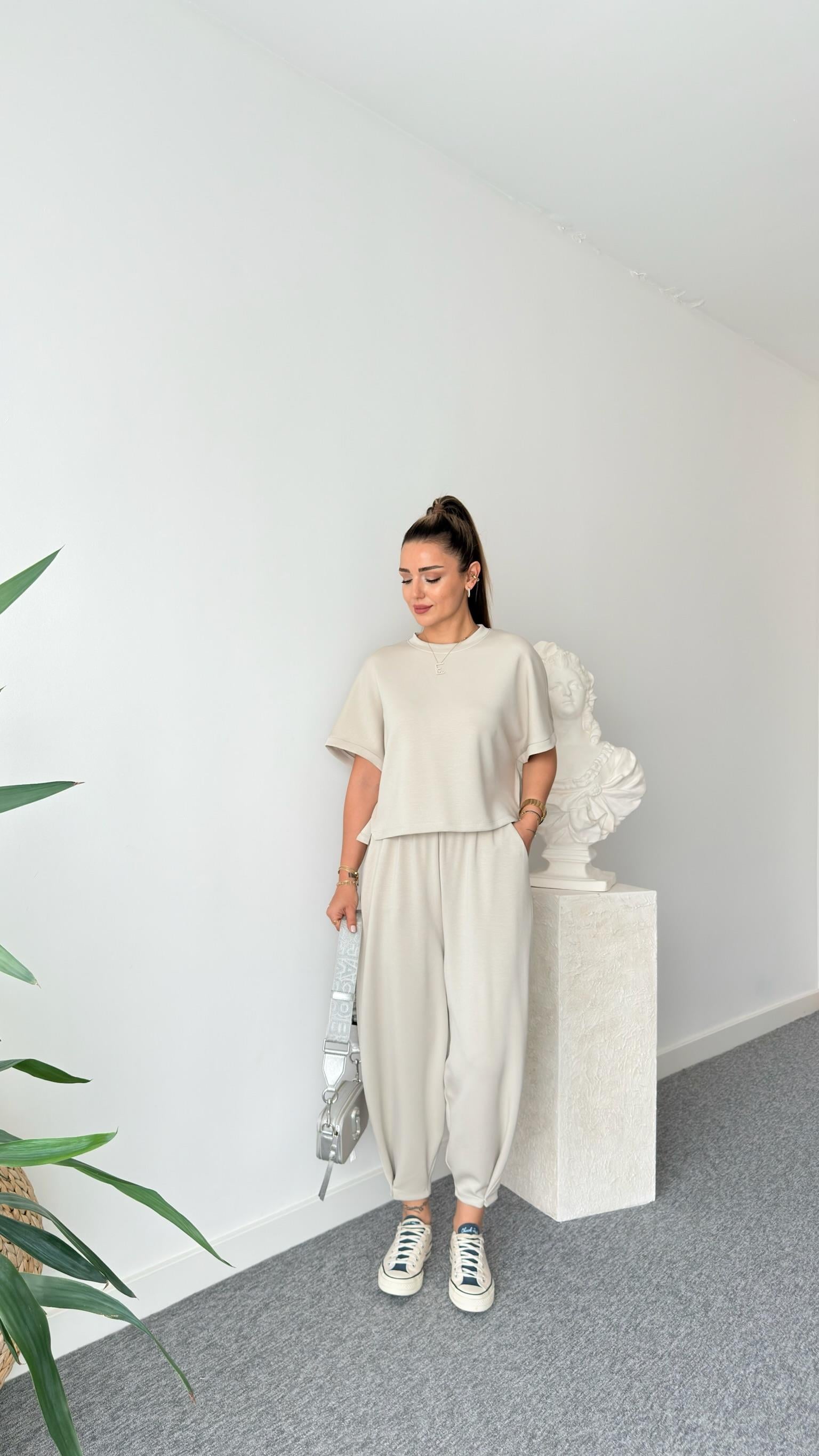 Premium Modal Taş Şalvar Pantolon Takım