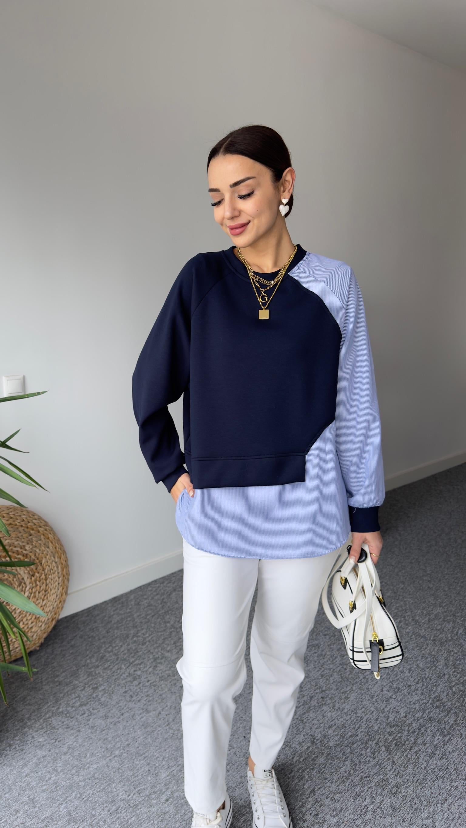 Yan Gömlek Parçalı Lacivert Model Sweat