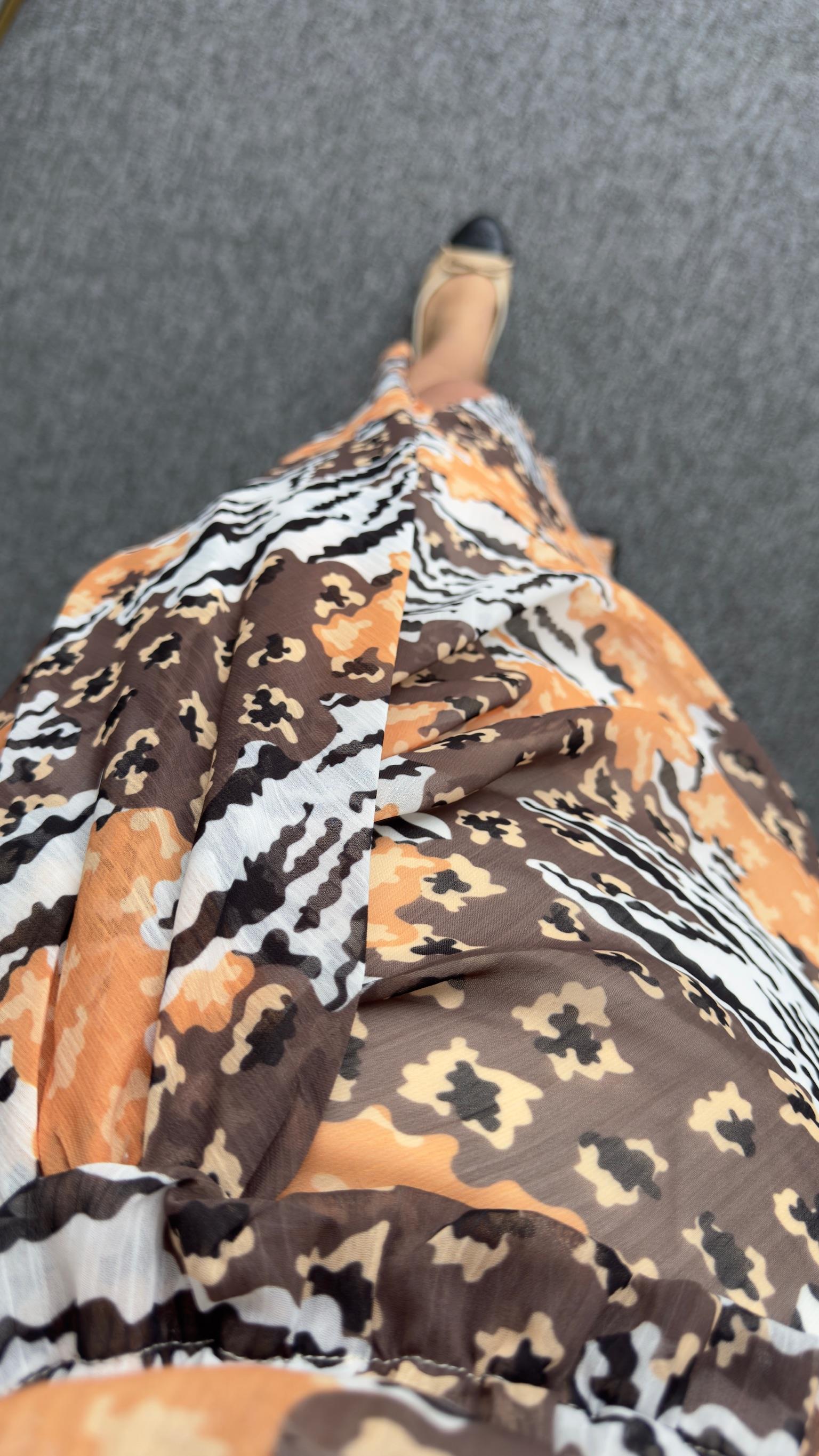 Milla Sarı Desenli Etek Bluz Takım