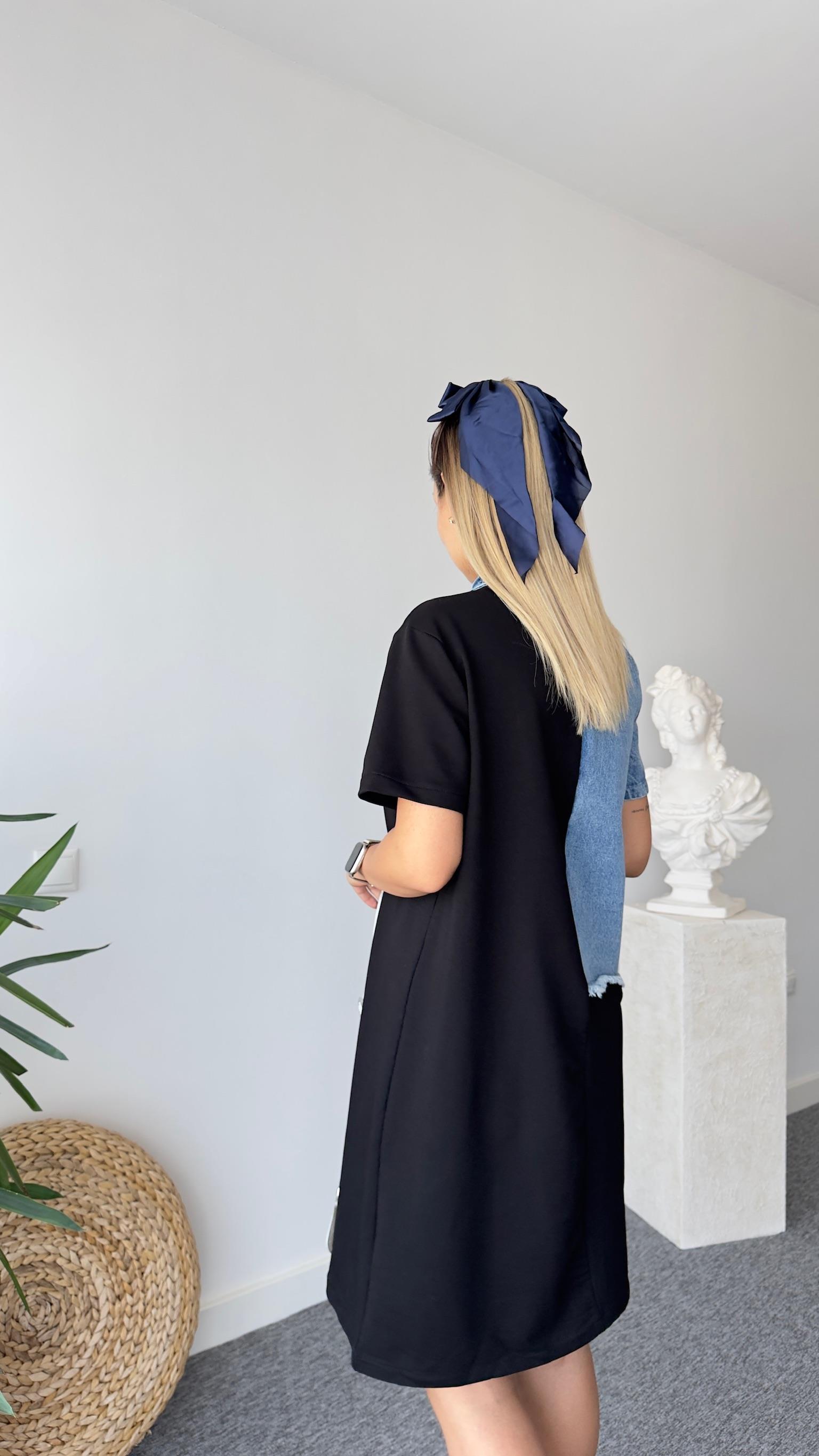 Lowel Jean Detaylı Tasarım Siyah Elbise 