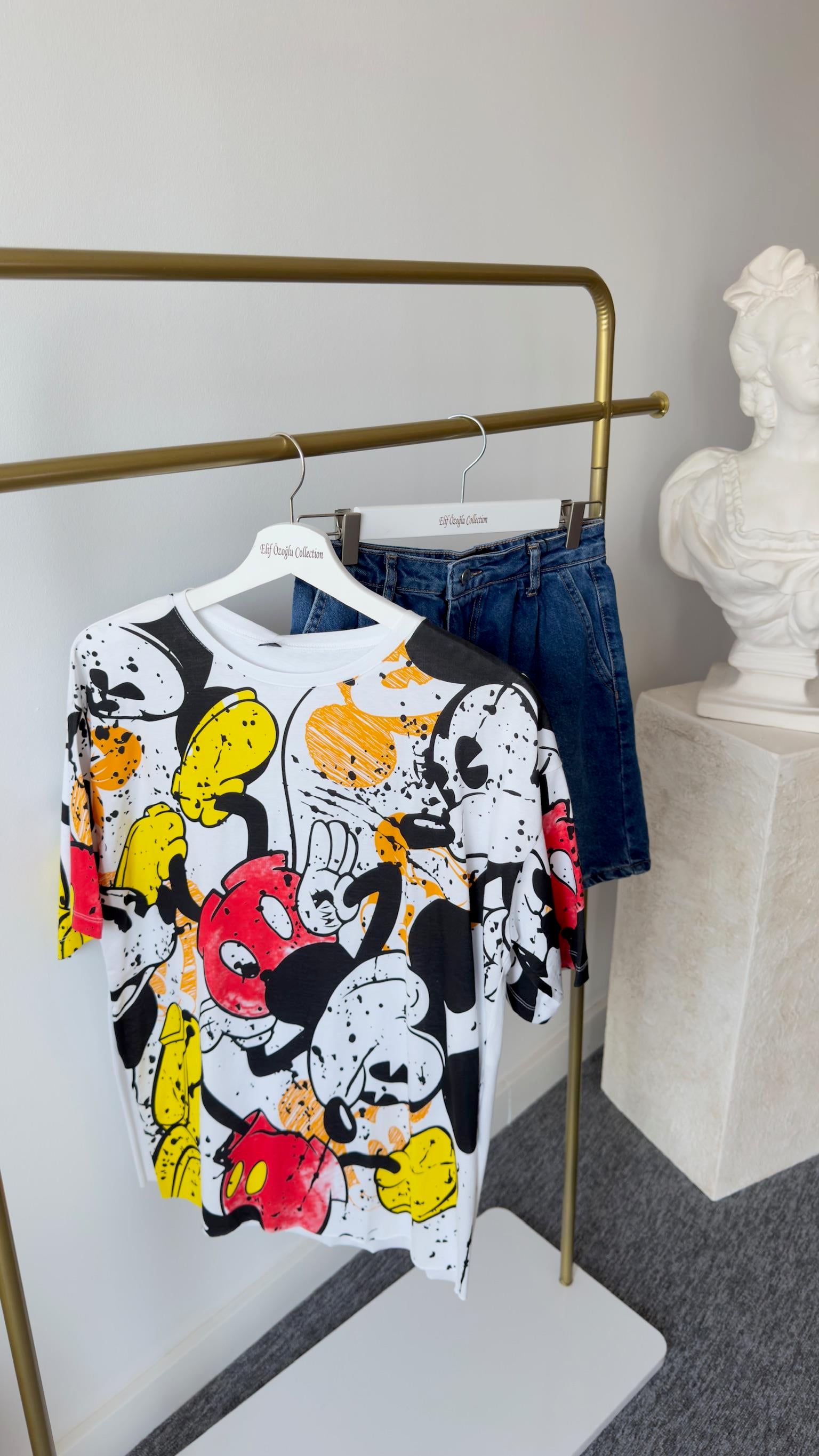 Renkli Mickey Baskı Tshirt