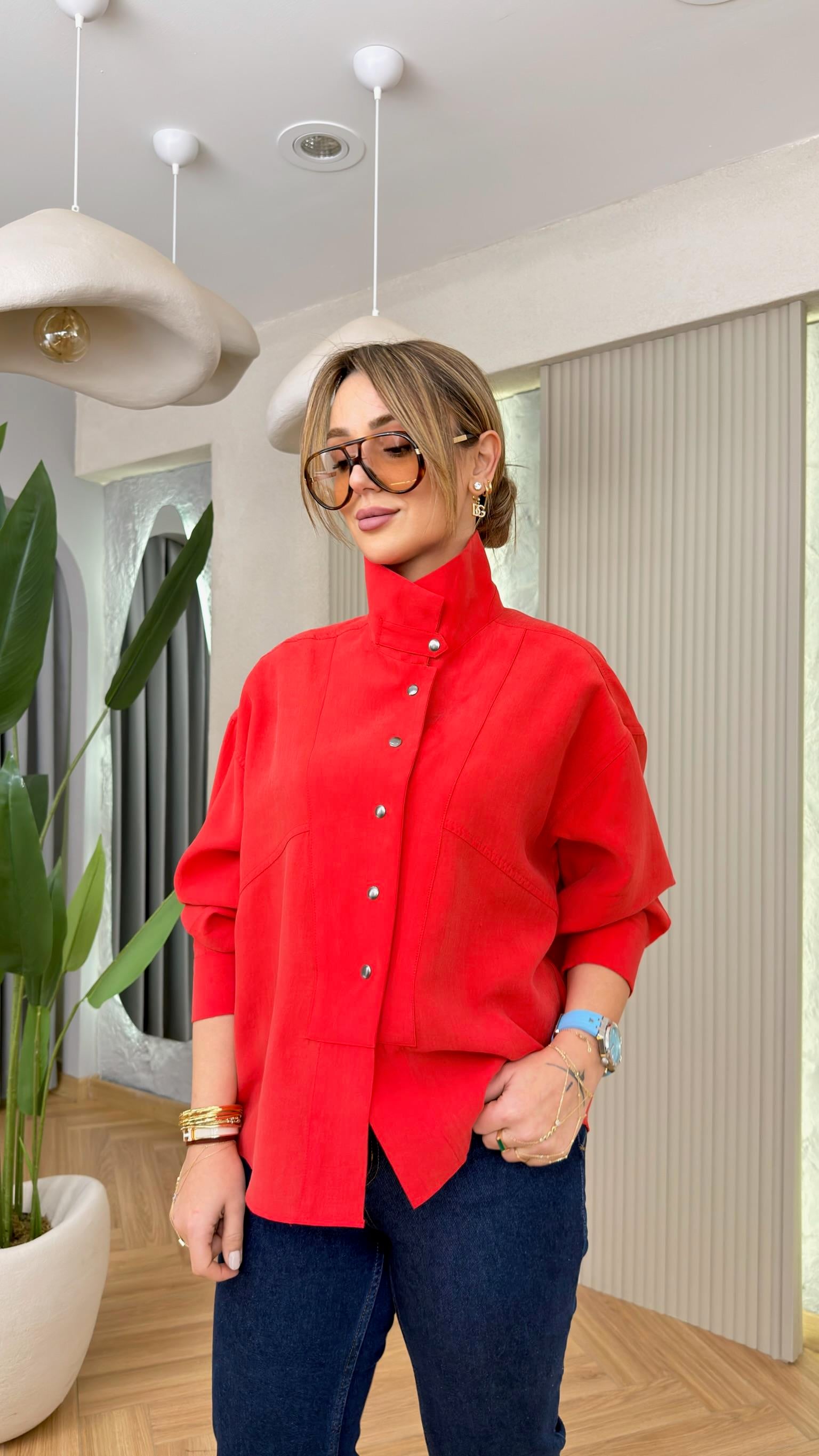 Kırmızı Lucinda Muadil Premium Tensel Gömlek