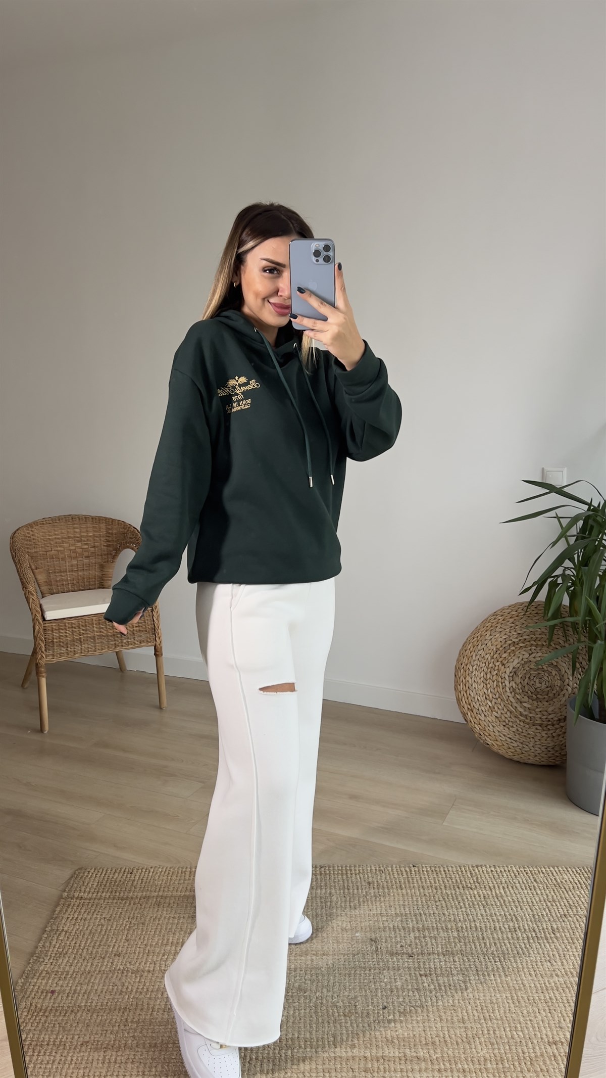 Yeşil Orijinal Marka Nakış Detaylı Sweatshirt