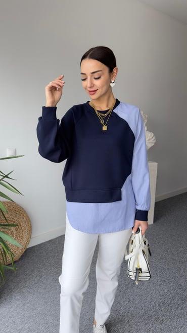 Lacivert Poplin Garnili Modal Sweat