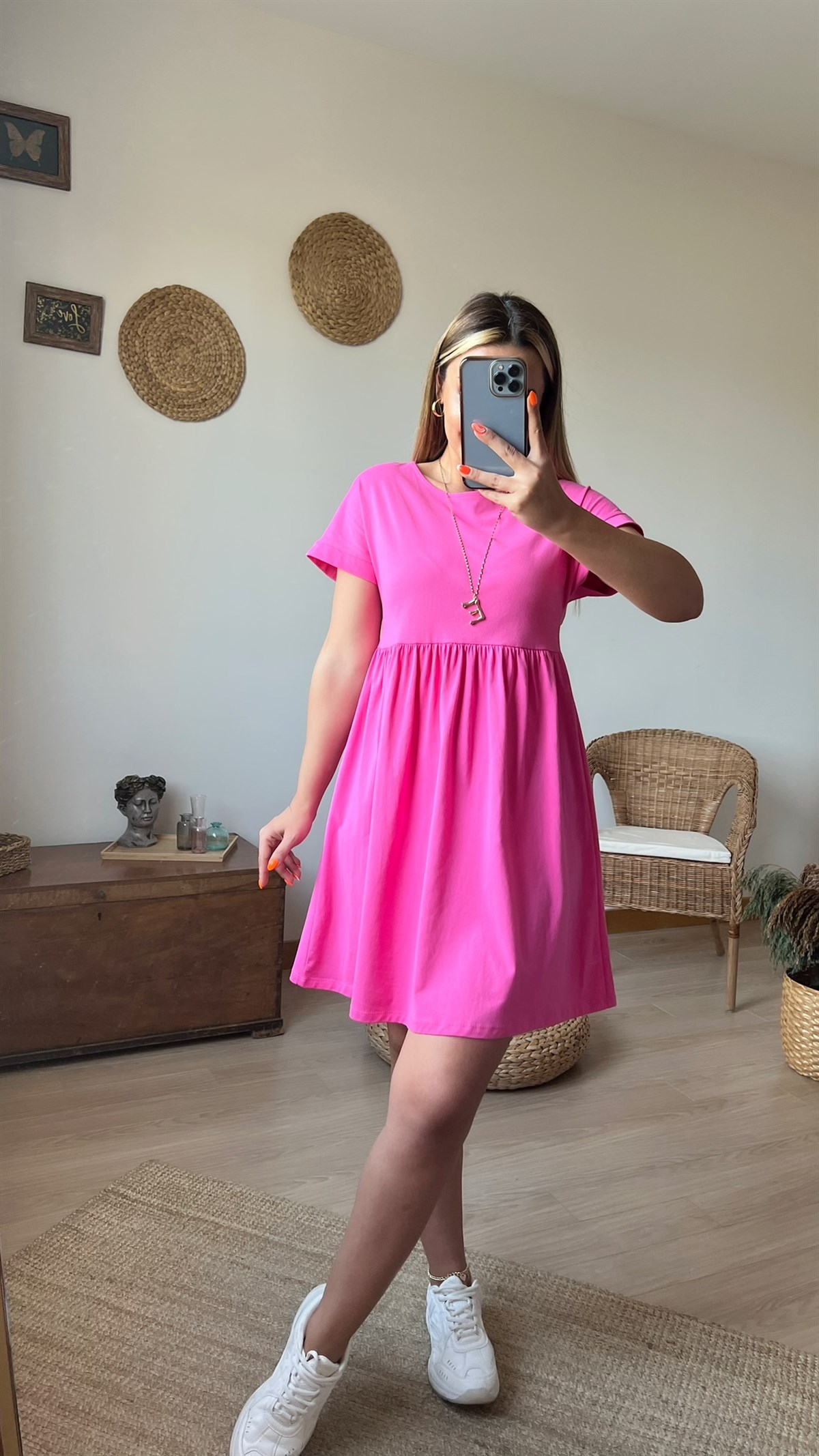 Pembe Penye Basic Elbise