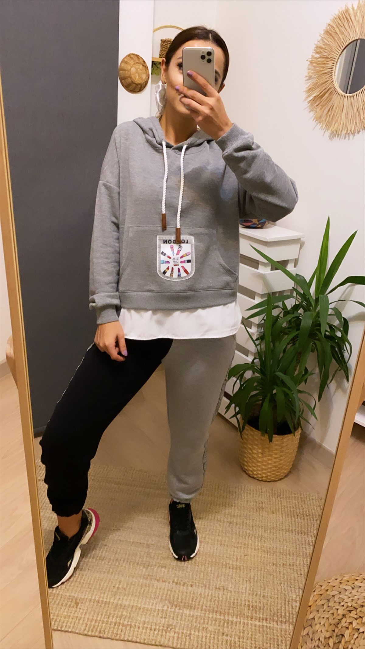Gömlek Detaylı London Gri Sweatshirt