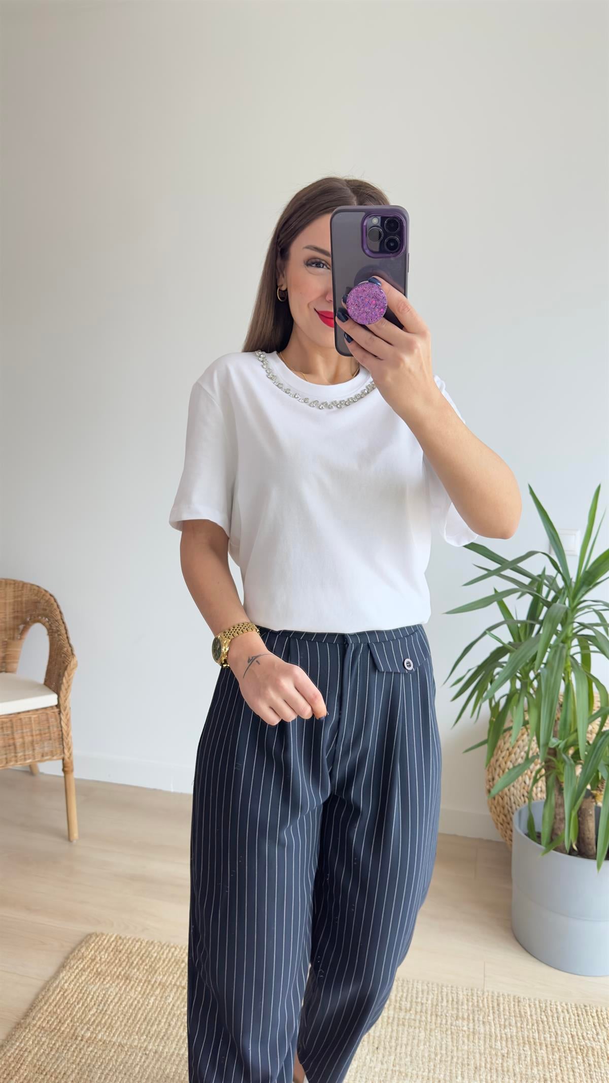 Orj Marka Yakası Taşlı Tshirt