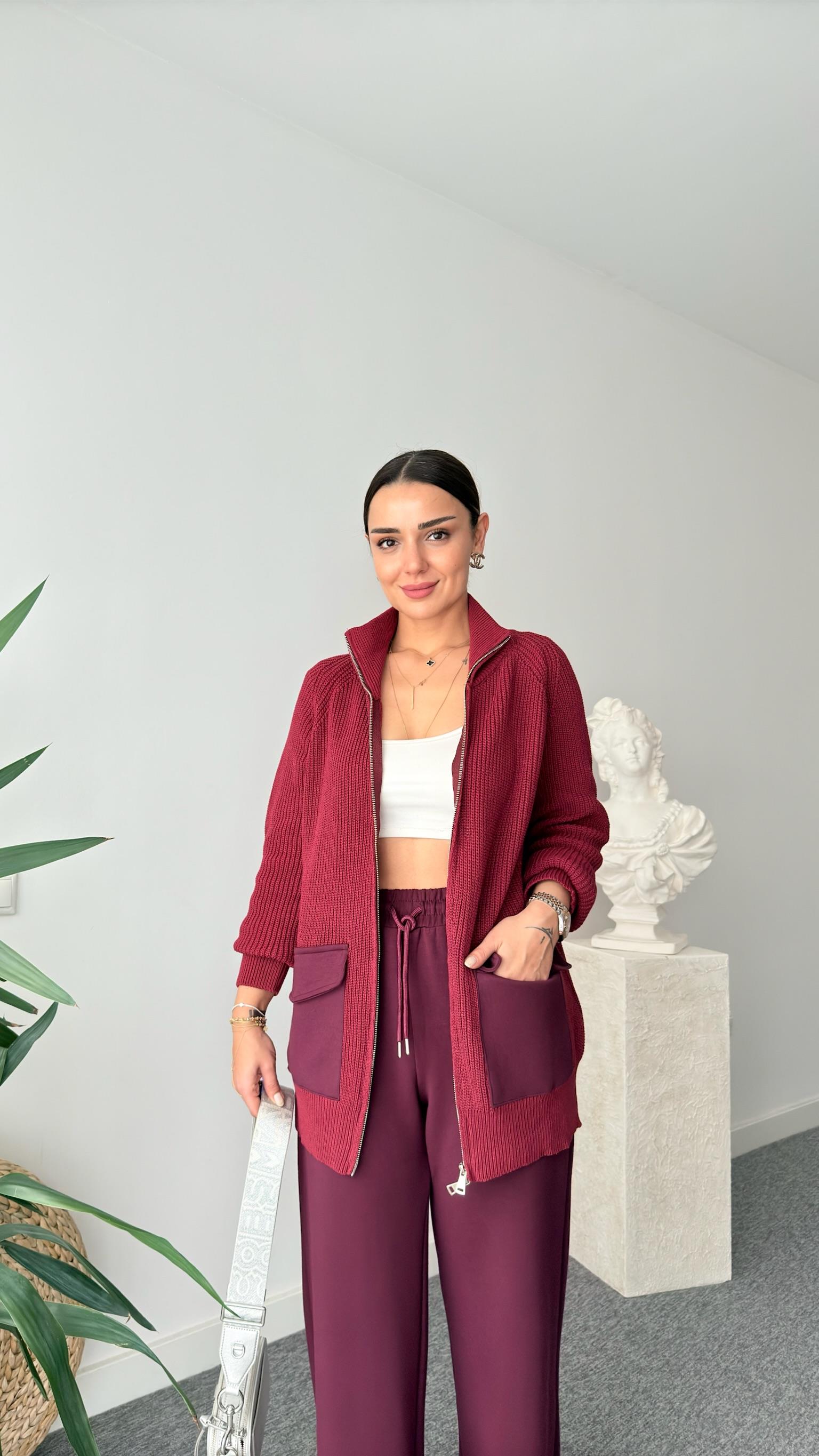 Bordo Triko Modal Mixli Tasarım Takım