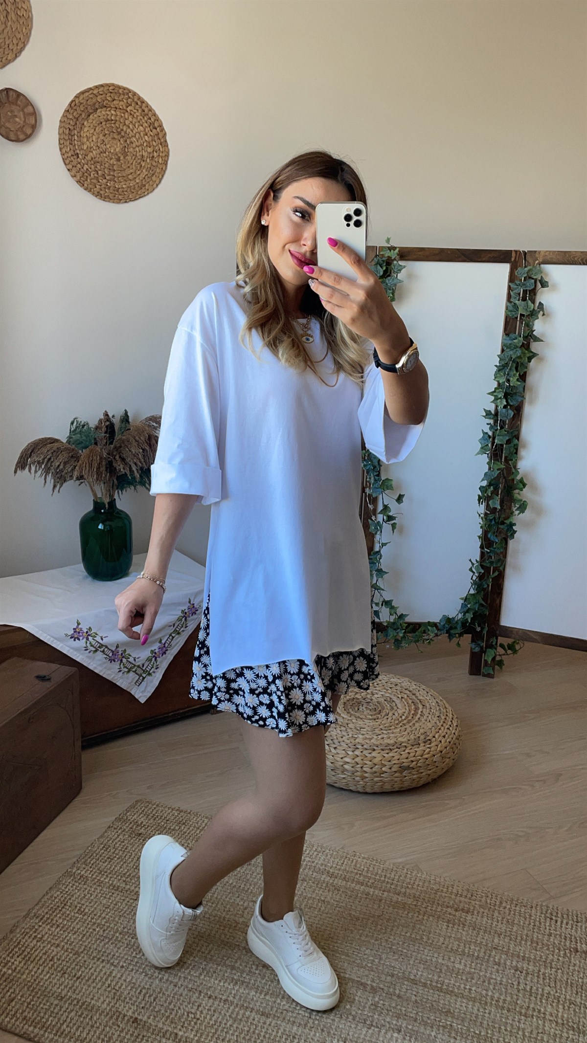 Duble Kol Beyaz Basic Tshirt