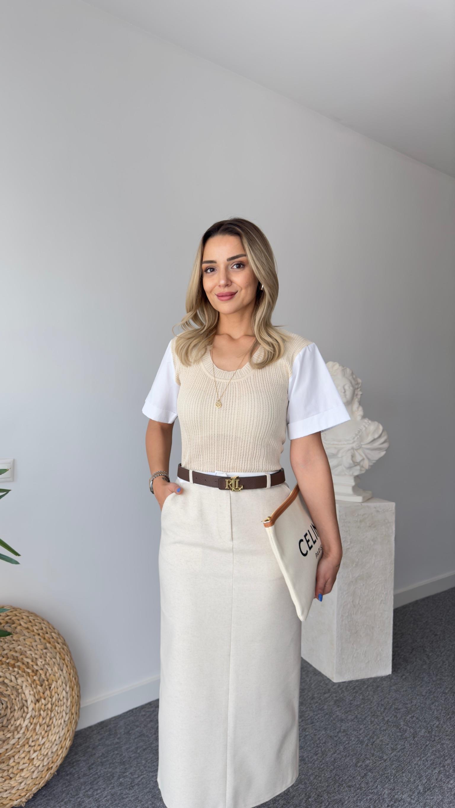 Kollar Poplin Detay Bej Orj Model Bluz