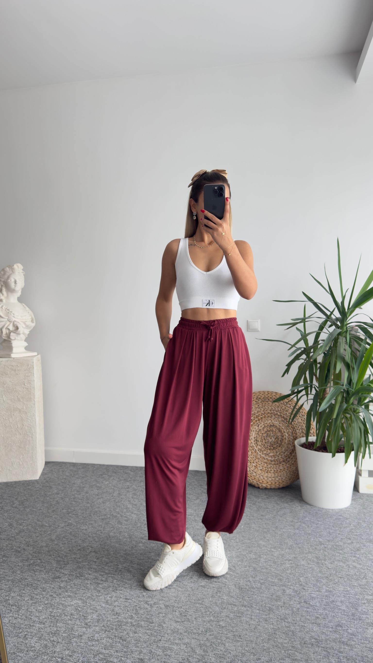 Bordo Pile Detaylı Oys Pantolon
