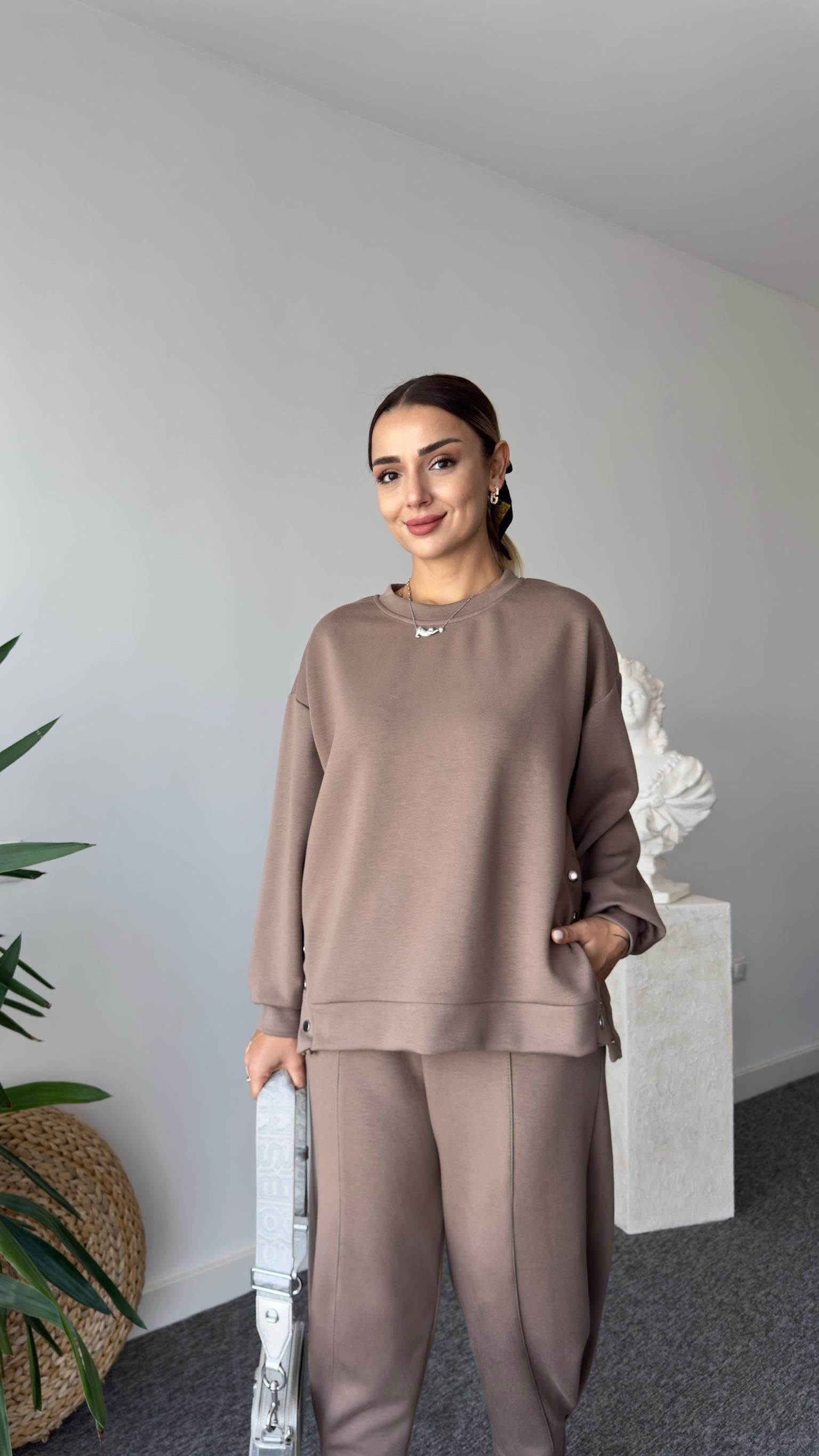 Miele Yanlar Düğmeli Modal Kahve Takım