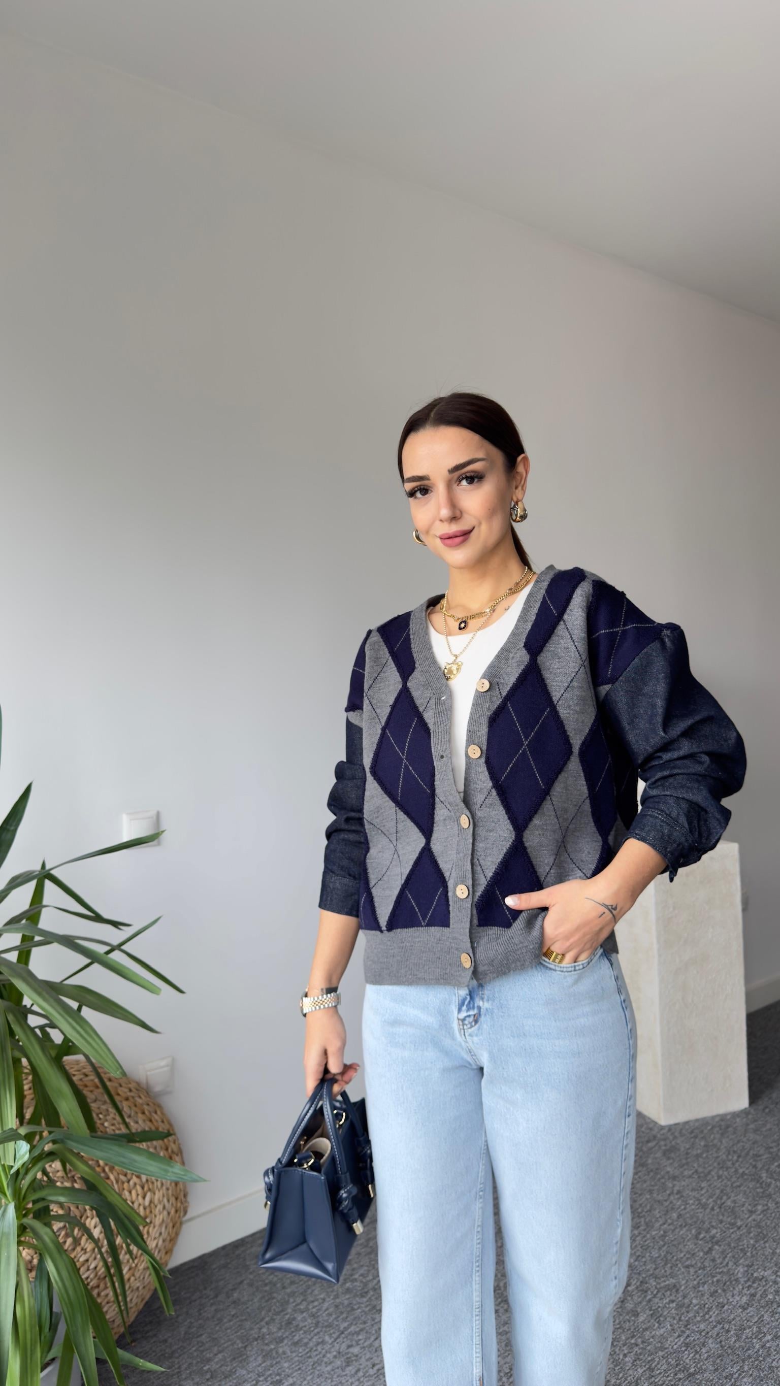 Sian Kollar Kotlu Baklava Desen Hırka