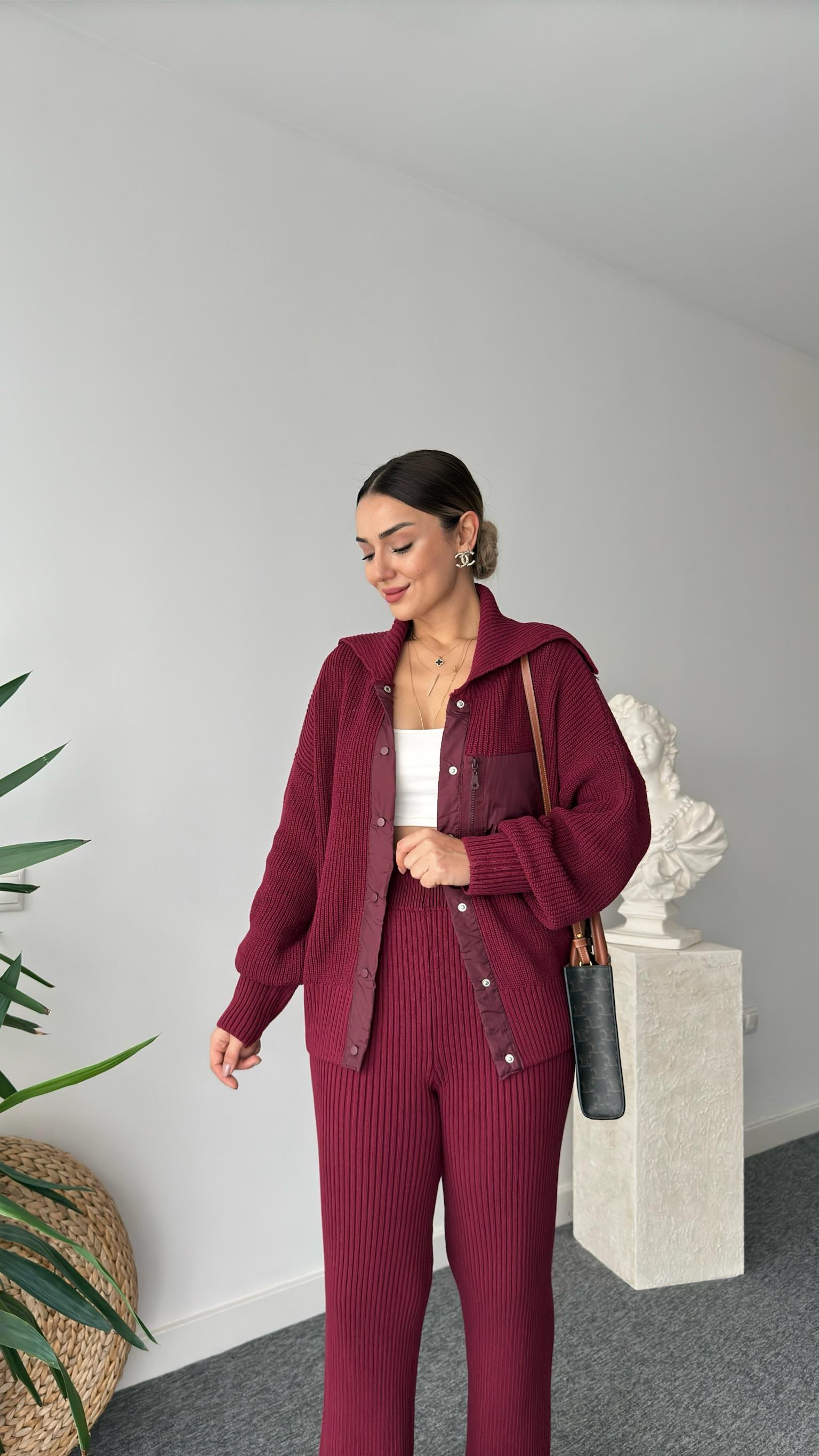 Camilo Paraşüt Garnili Bordo Triko Takım