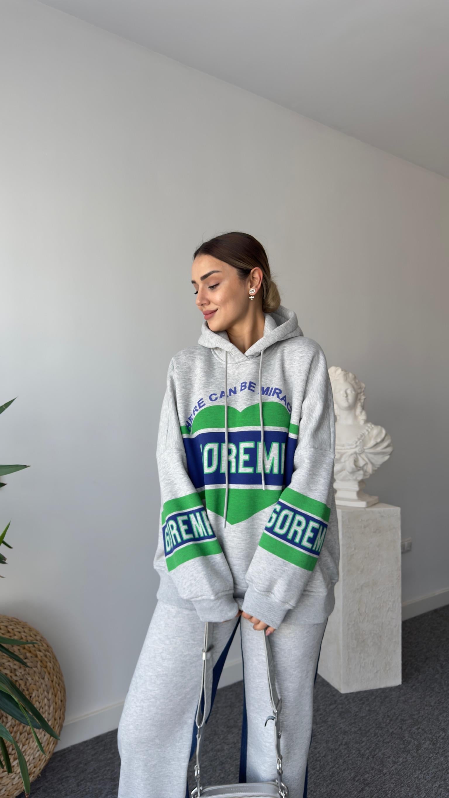Tomis Baskı Detay Şardonlu Gri Sweatshirt