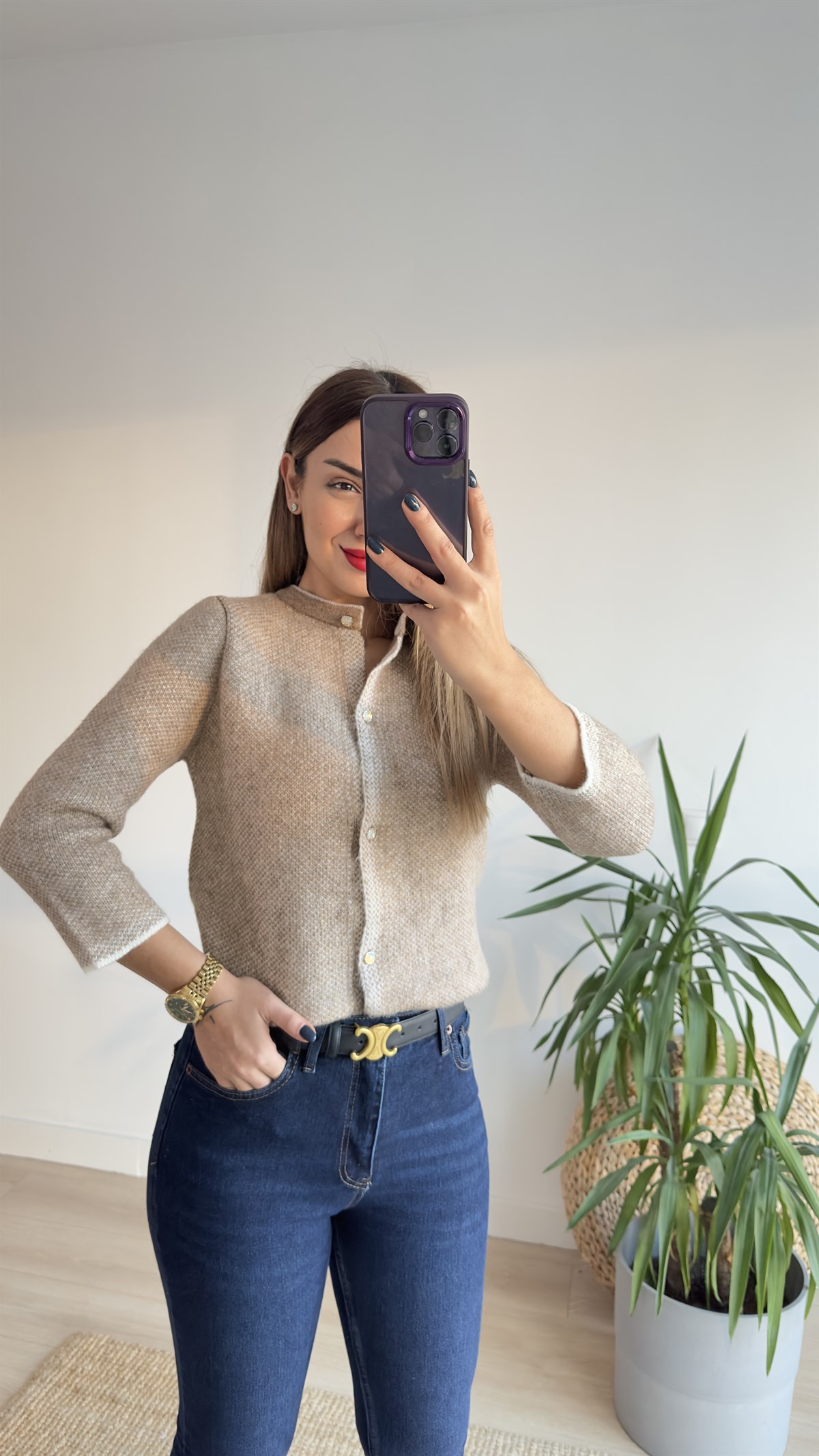 Orijinal Marka Taş Düğmeli Kapri Kol Hırka 