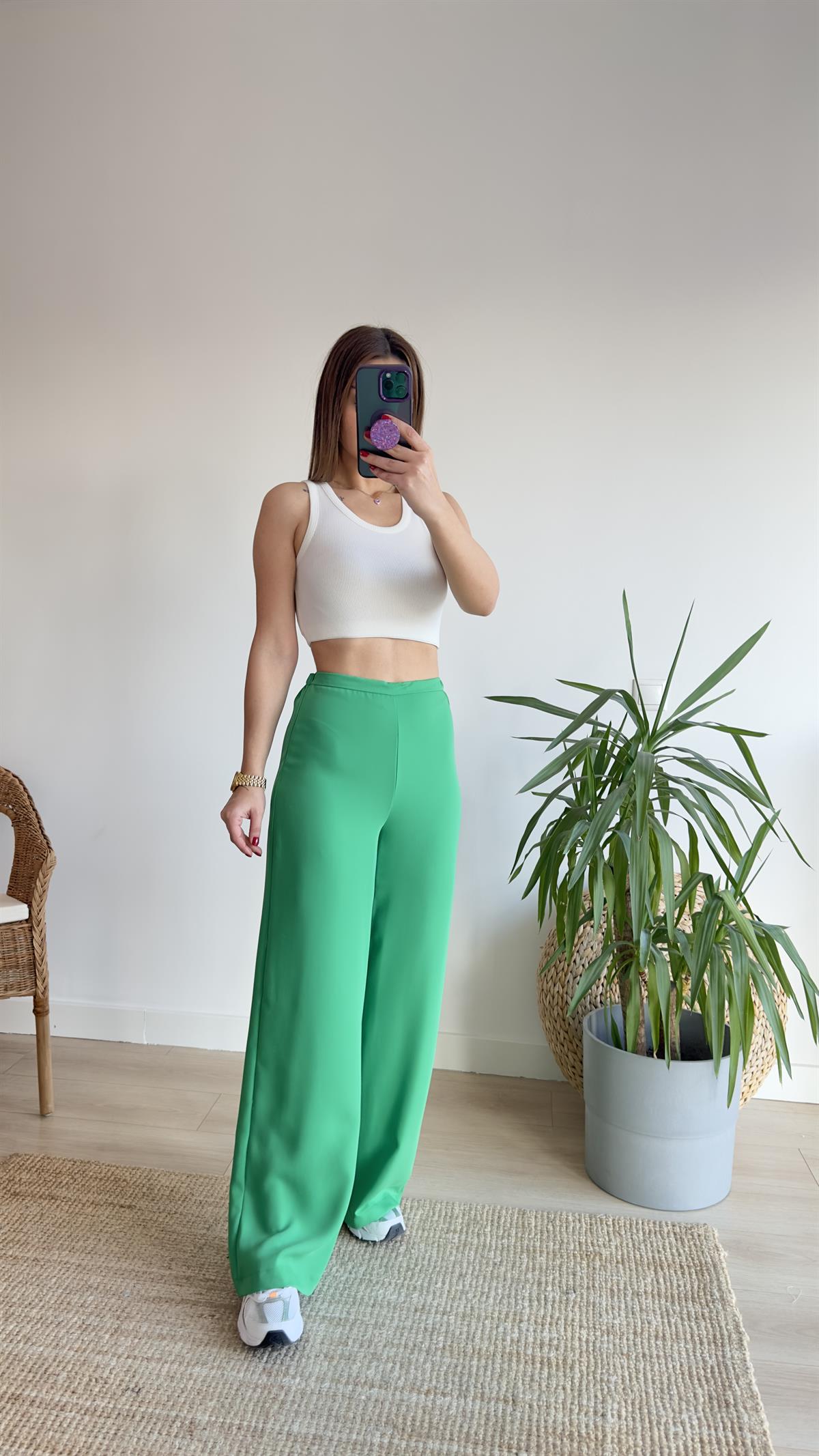 Zra Yeşil Crep Bol Pantolon