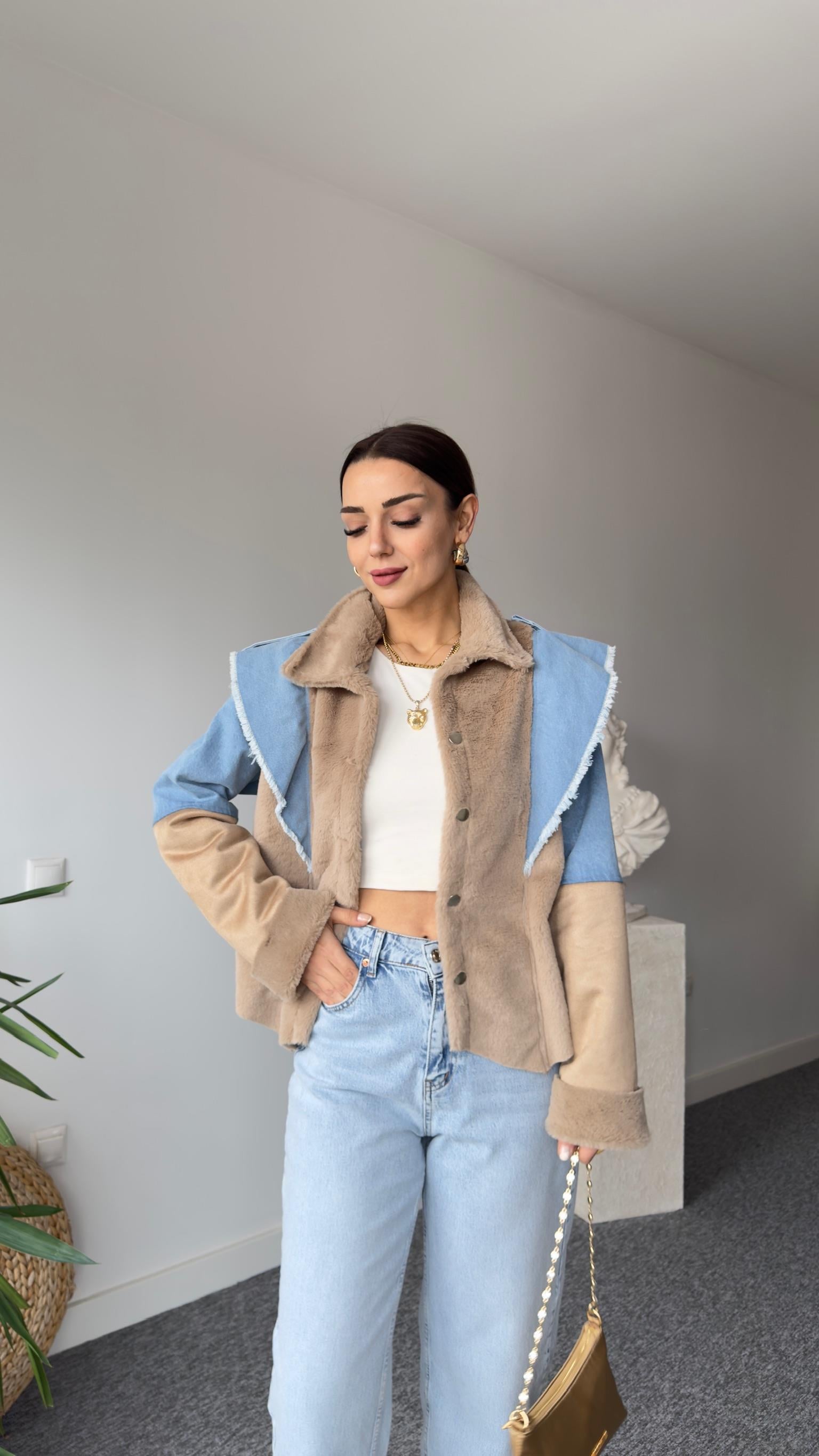 Brale Kot Detaylı Süet Mont