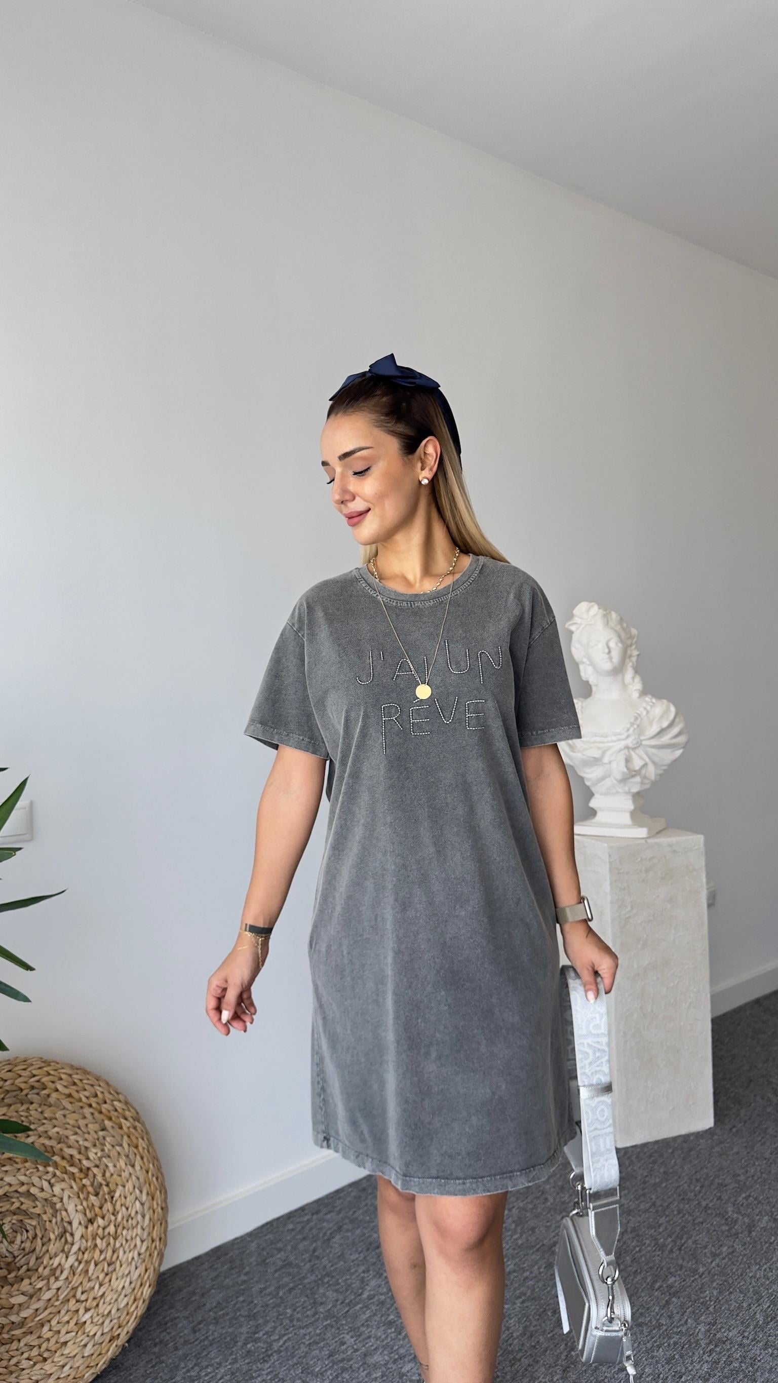 Tws Model Yazı Detaylı Yıkamalı Elbise 