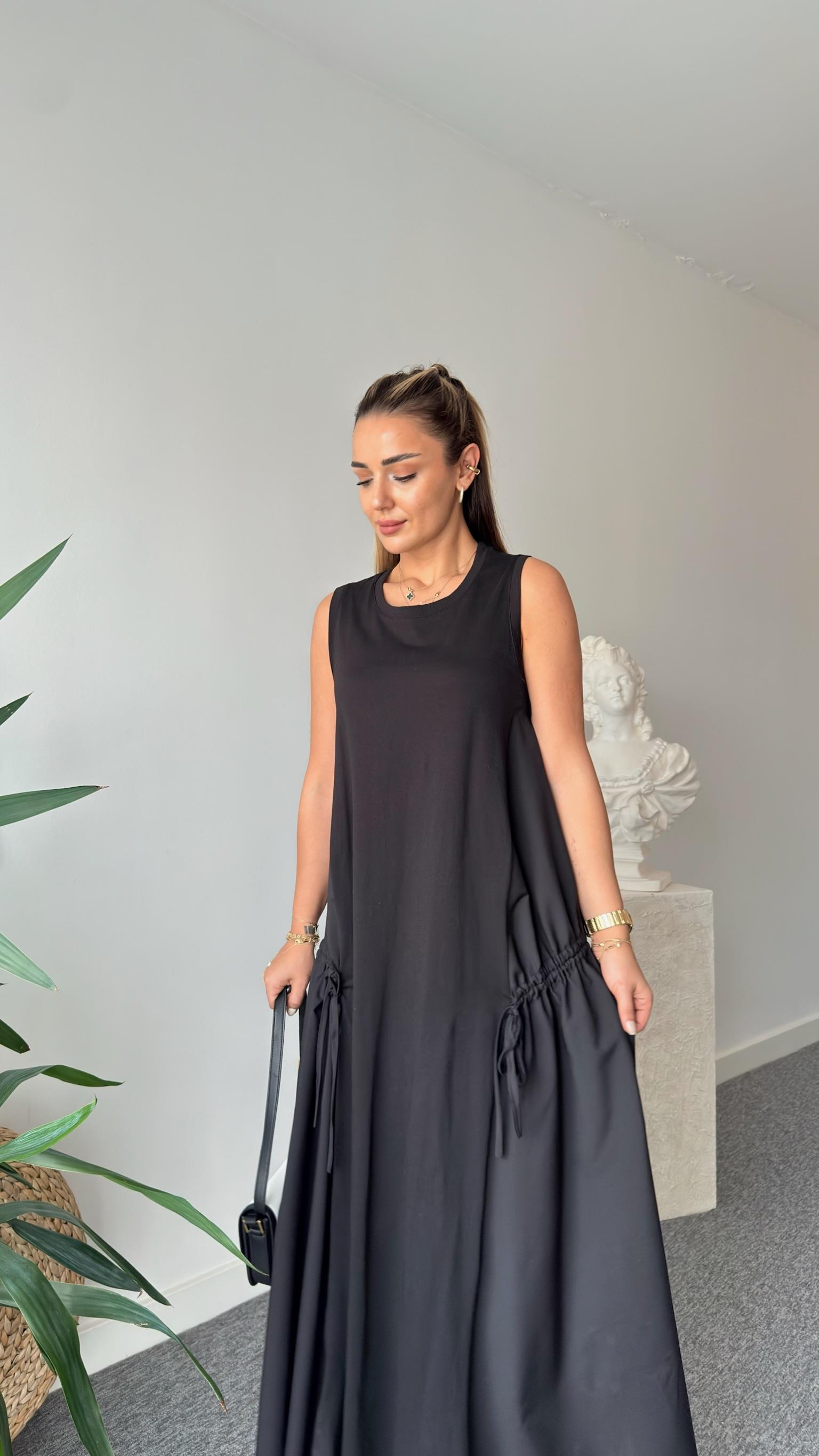 Marka Model Yanlar Poplin Salaş Siyah Elbise 