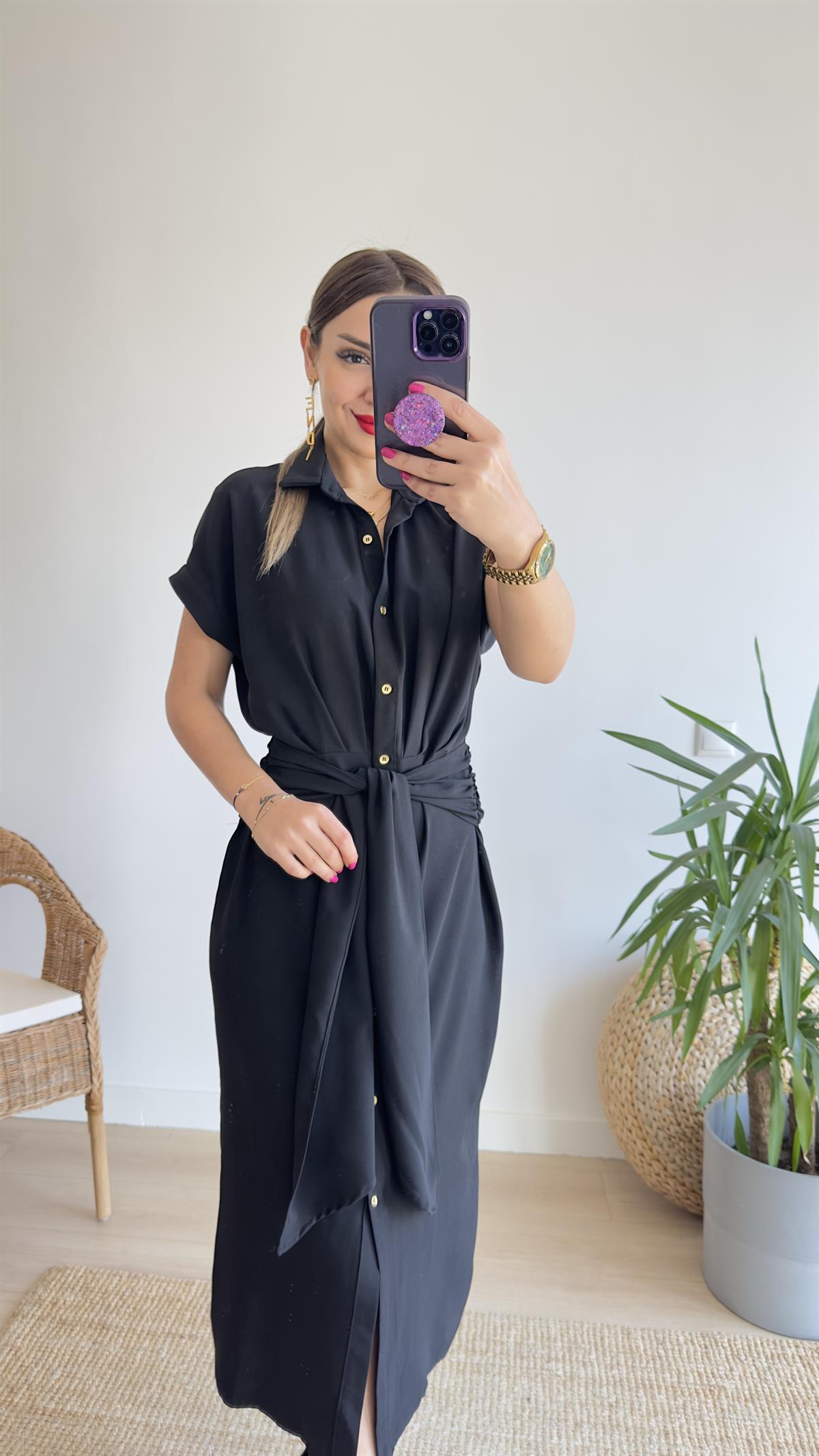 Agron Zra Model Kuşaklı Siyah Elbise